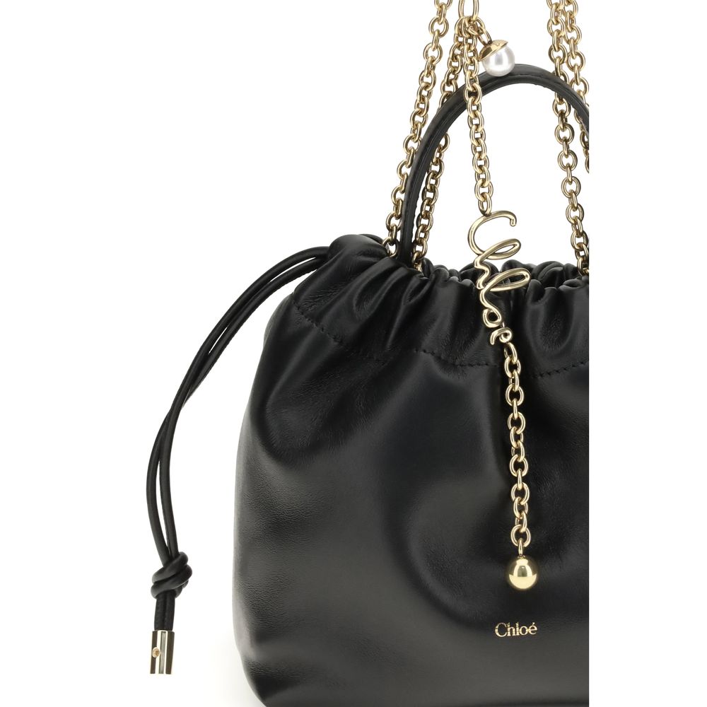 Chloé Icons Bos Taurus Nappa Leather Compact Drawstring Shoulder Bag - Black Gold Signature