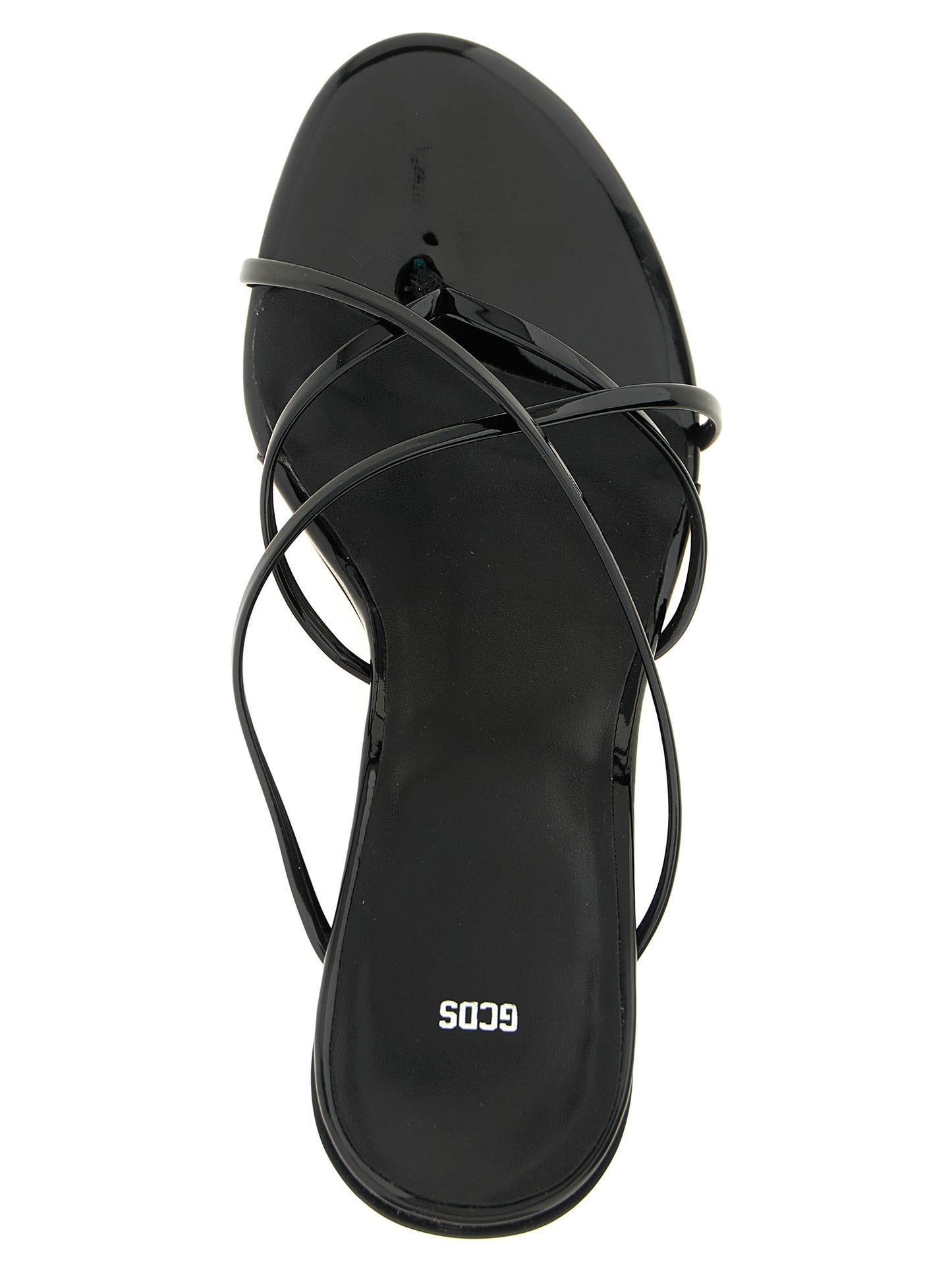 GCDS Women's Polyethylene Polyurethane Patent Leather Stiletto Thong Sandals - Black