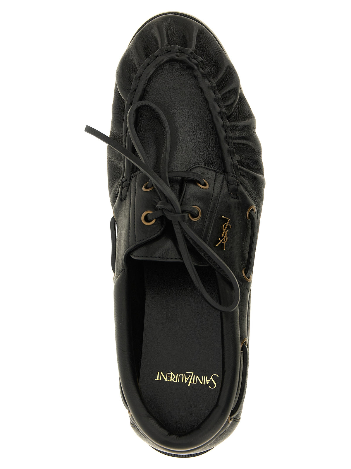 Saint Laurent Cassandre Men's Calfskin Leather Loafer Slip-On Shoes - Black Gold