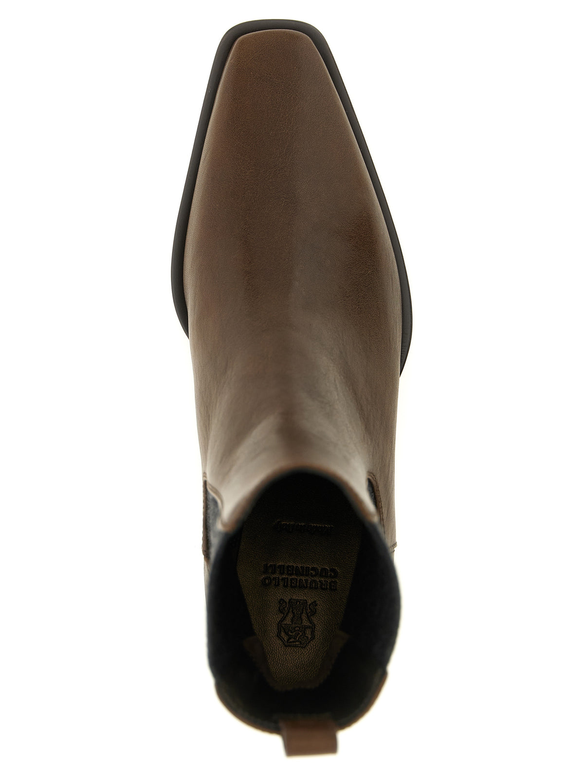 Brunello Cucinelli Monile Star Women's Cowhide Leather Ankle Chelsea Riding Boots - Brown Dark Gray