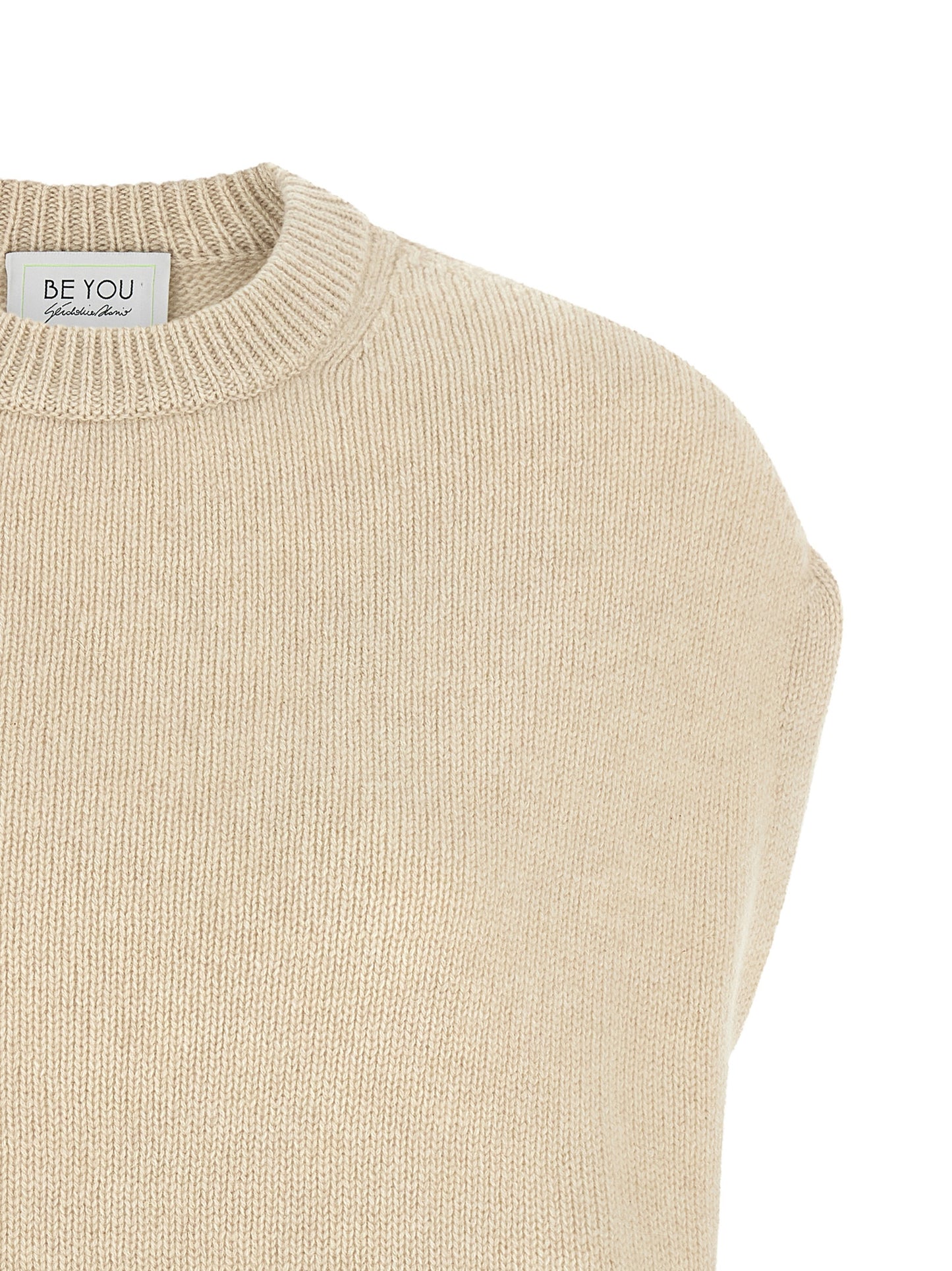 BE YOU Women's Crew Neck Cashmere Vest - Beige