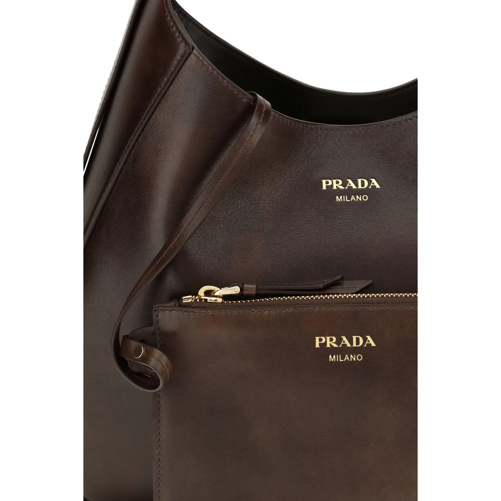 Prada Bos Taurus Calf Leather Medium Shoulder Bag - Brown