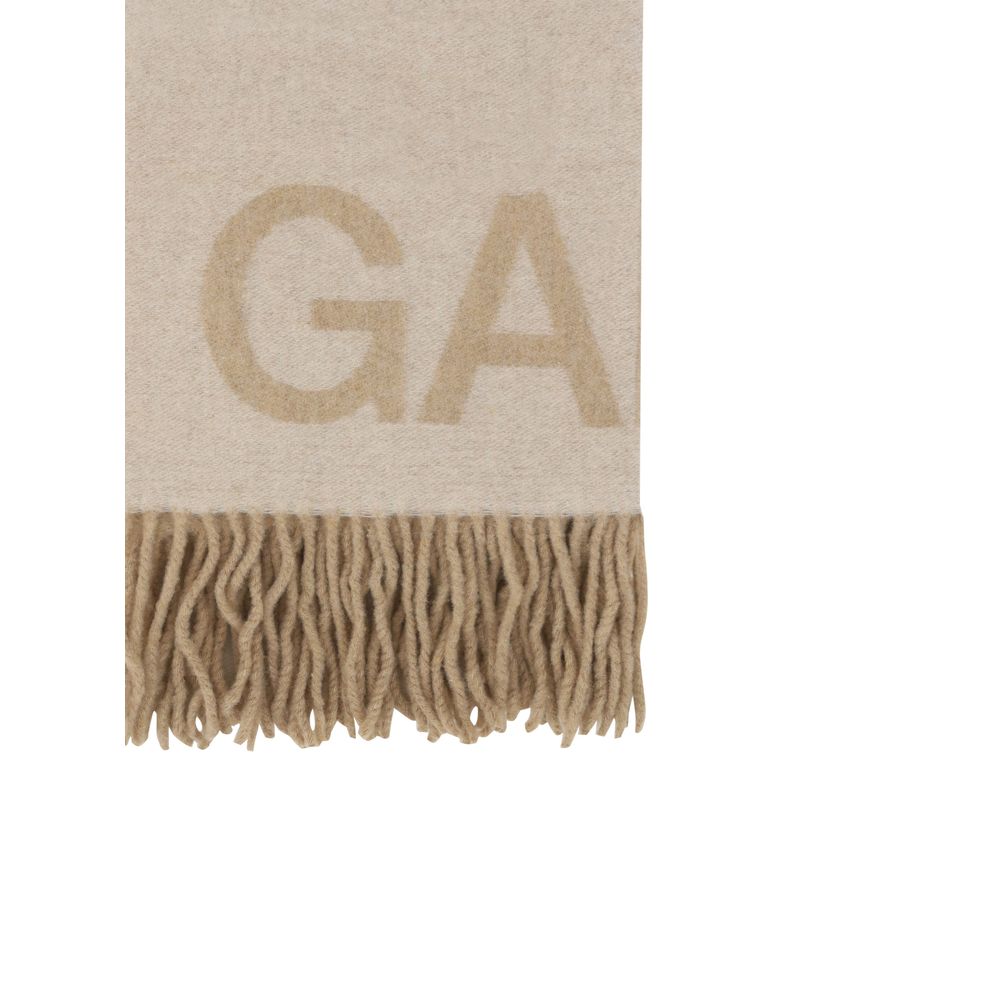 Ganni Wool Foulard Wrap Frayed-Edge Scarf - White Patterned