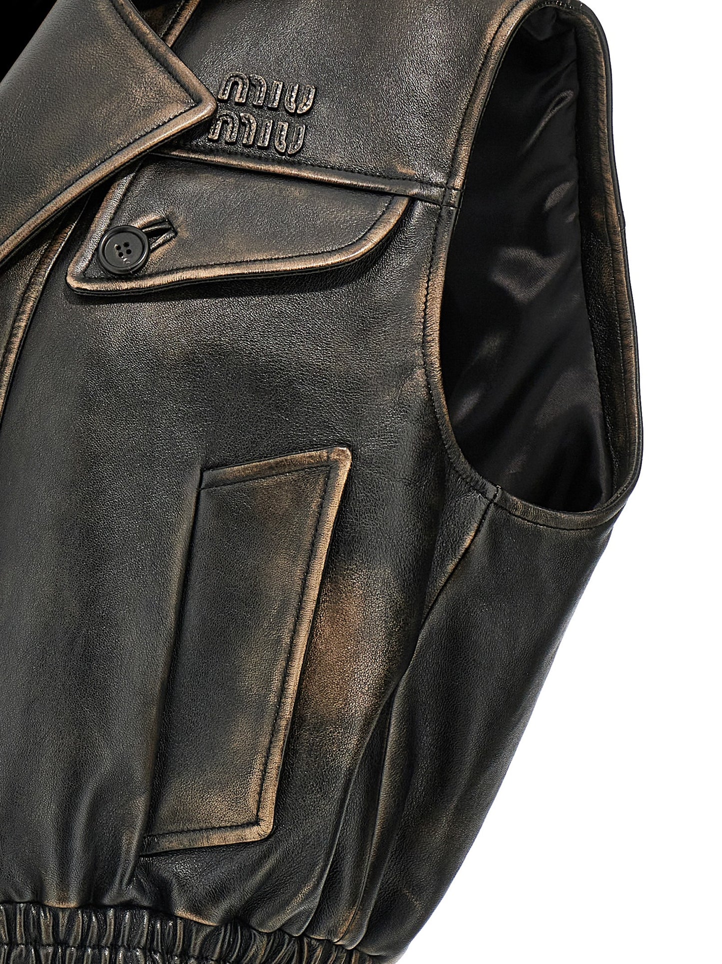 Miu Miu Brown Lamb Leather Sleeveless Jacket