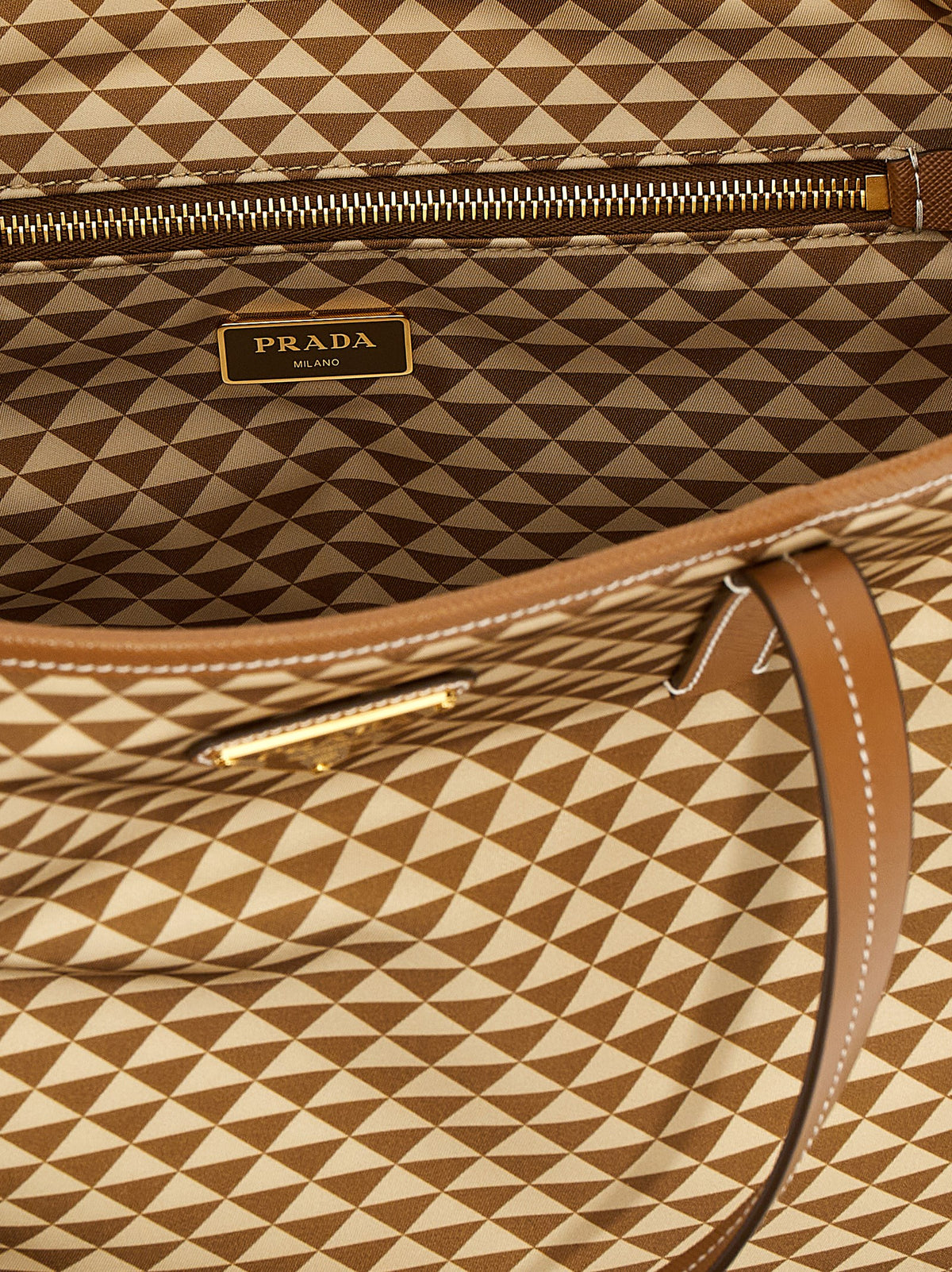 Shopper Tote Bag by Prada for women in polyamide & saffiano leather multicolor showcases a urban-chic Polyamide & Saffiano Leather Shopper Tote Bag design, featuring a secure , ample , and versatile handle for a urban-chic finish.