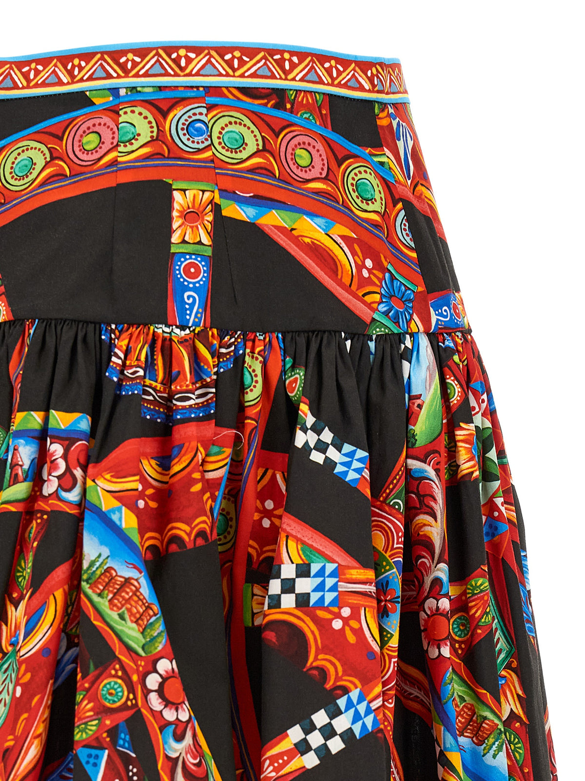 Dolce & Gabbana Women's Flared High Rise Cotton Mini Long Skirt - Black Multicolor Print Striped