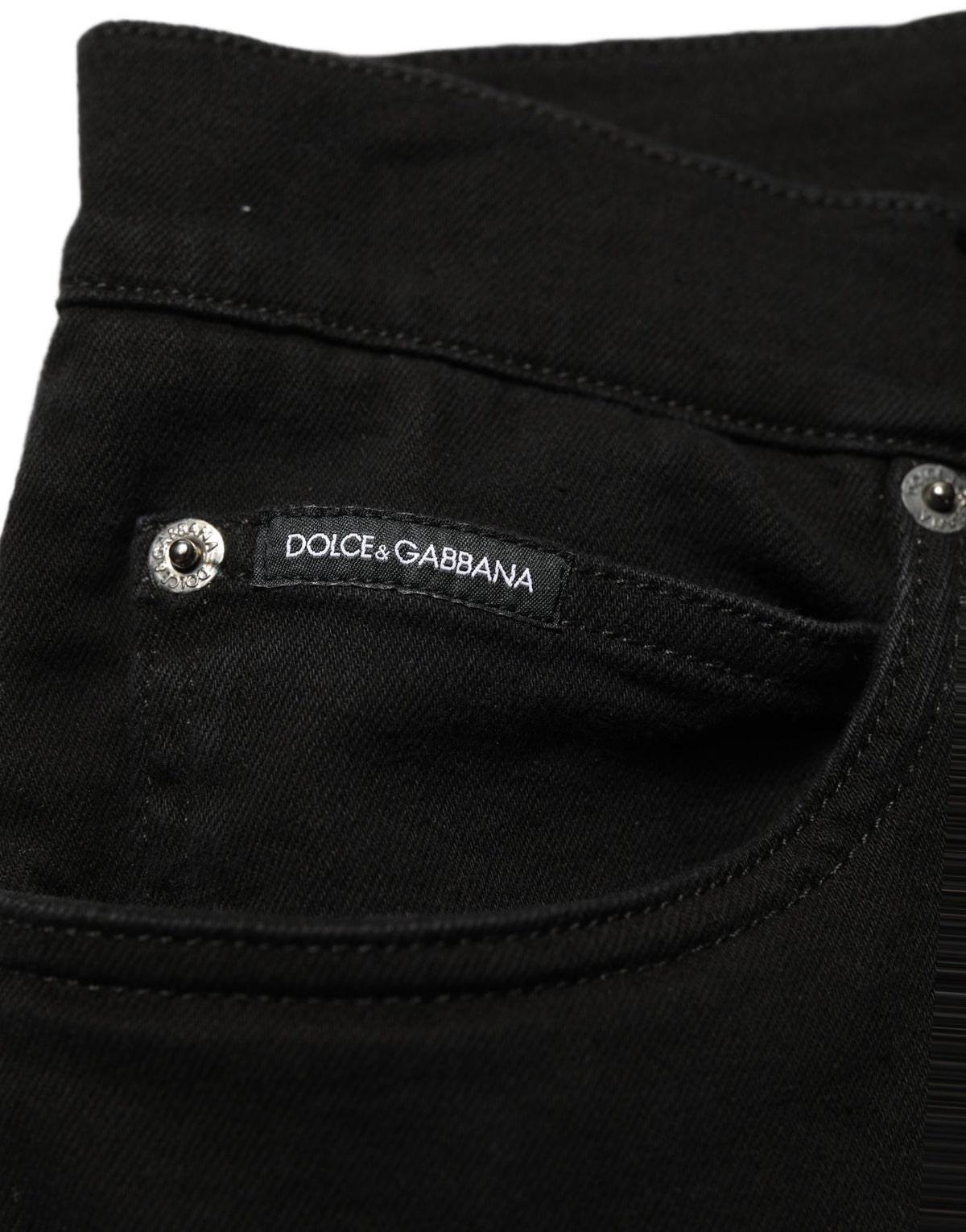 Jeans by Dolce & Gabbana for men in stretch denim cotton black & signature features an refined tailoring silhouette, showcasing a premium skinny & regular-fit with a mid rise and long cut for a refined tailoring look.