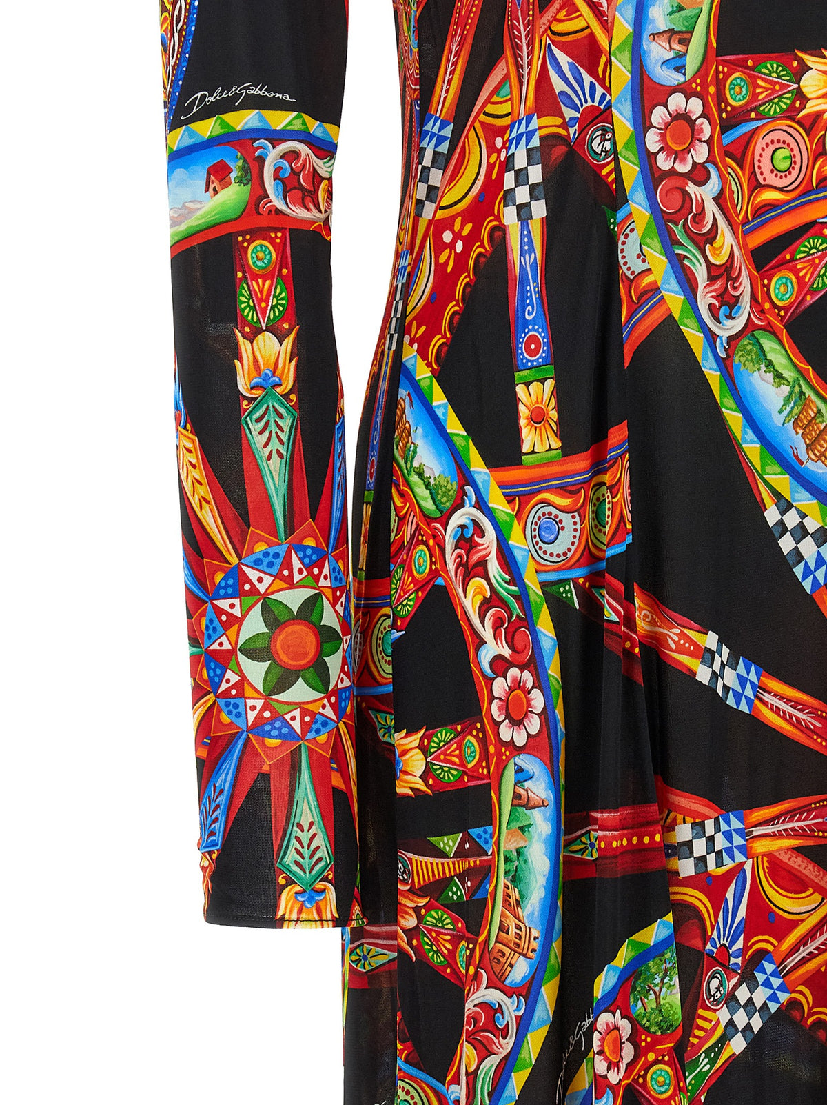 Dolce & Gabbana Women's Flared Viscose Long Dress - Black Multicolor Print