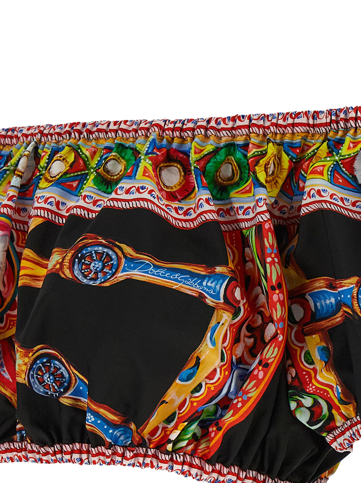 Dolce & Gabbana Women's Crop Top Cropped Cotton Shirt - Black Multicolor Patterned Print