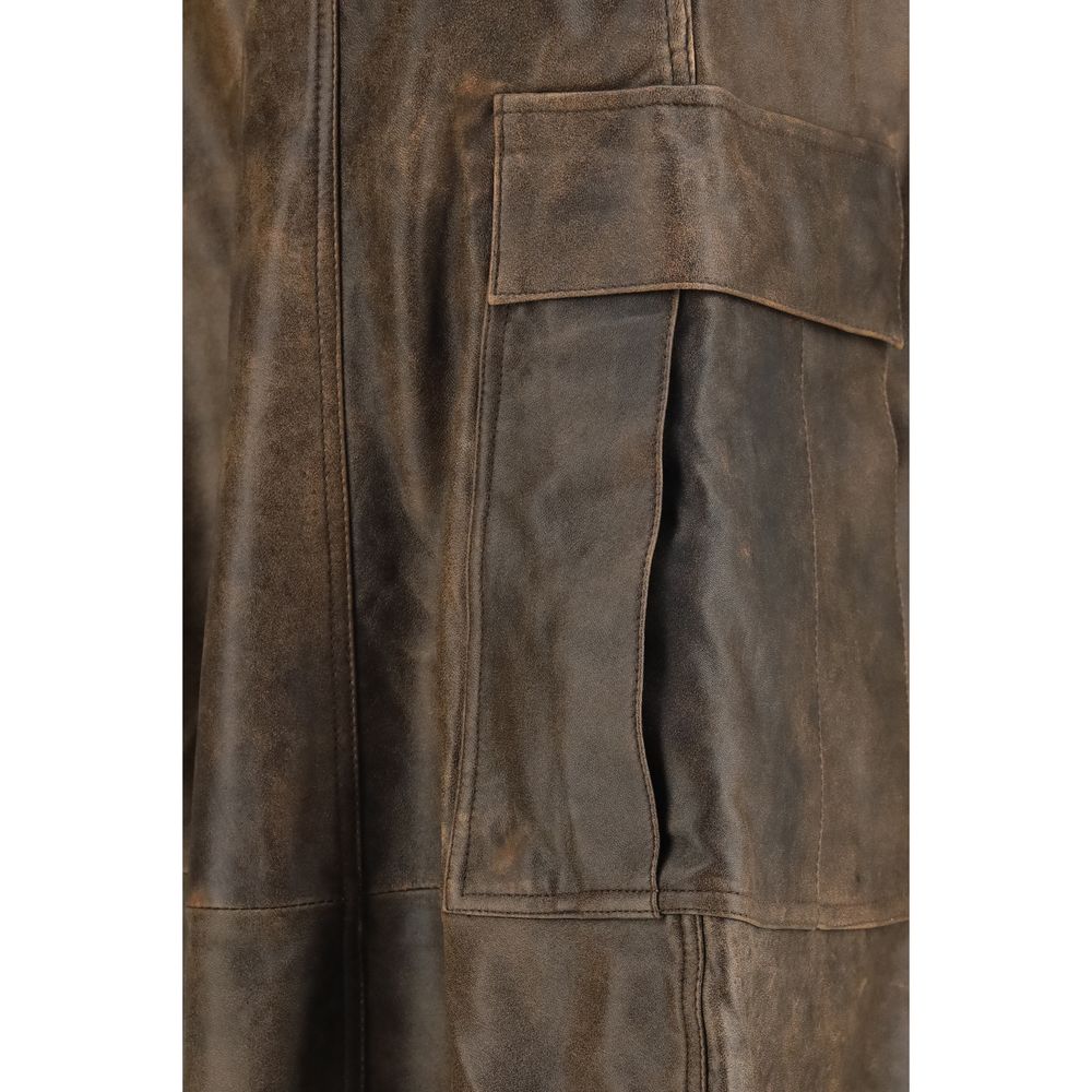 R13 Women's Regular Fit Wide Leather Cargo Pants - Brown