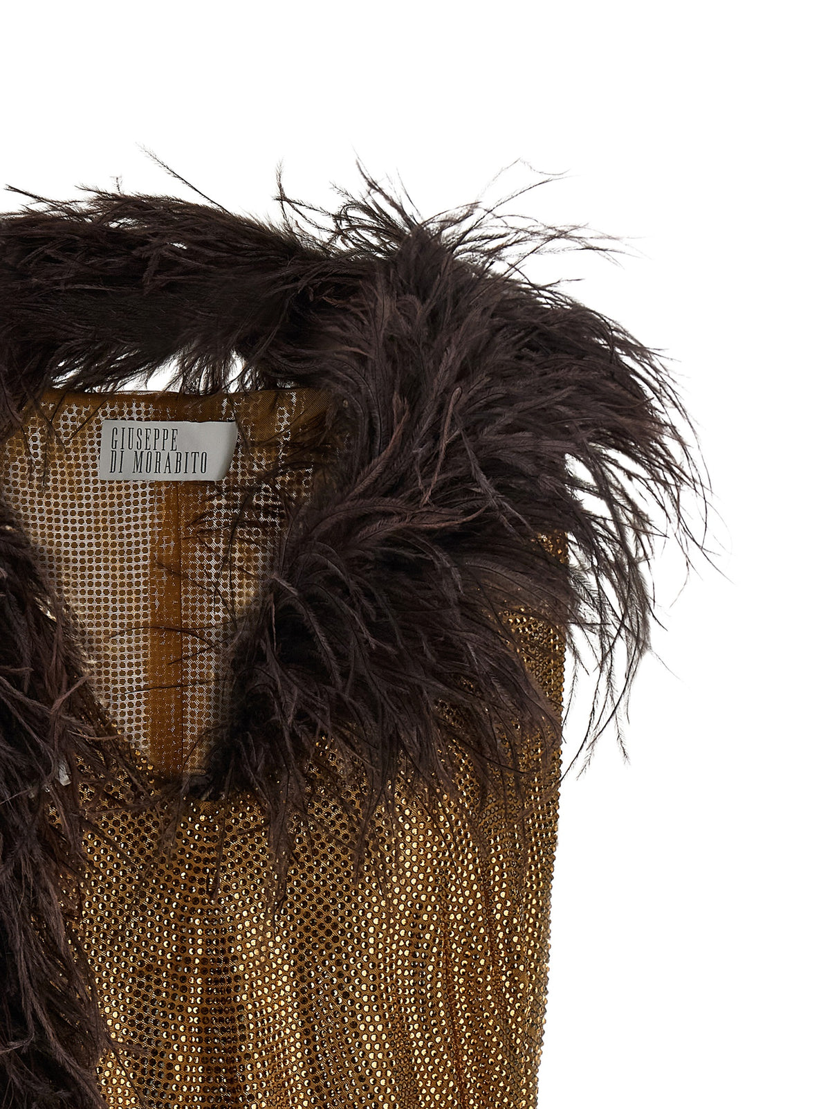 Giuseppe Di Morabito Women's V Neck Polyamide Mesh & Feathers Tank Top - Gold