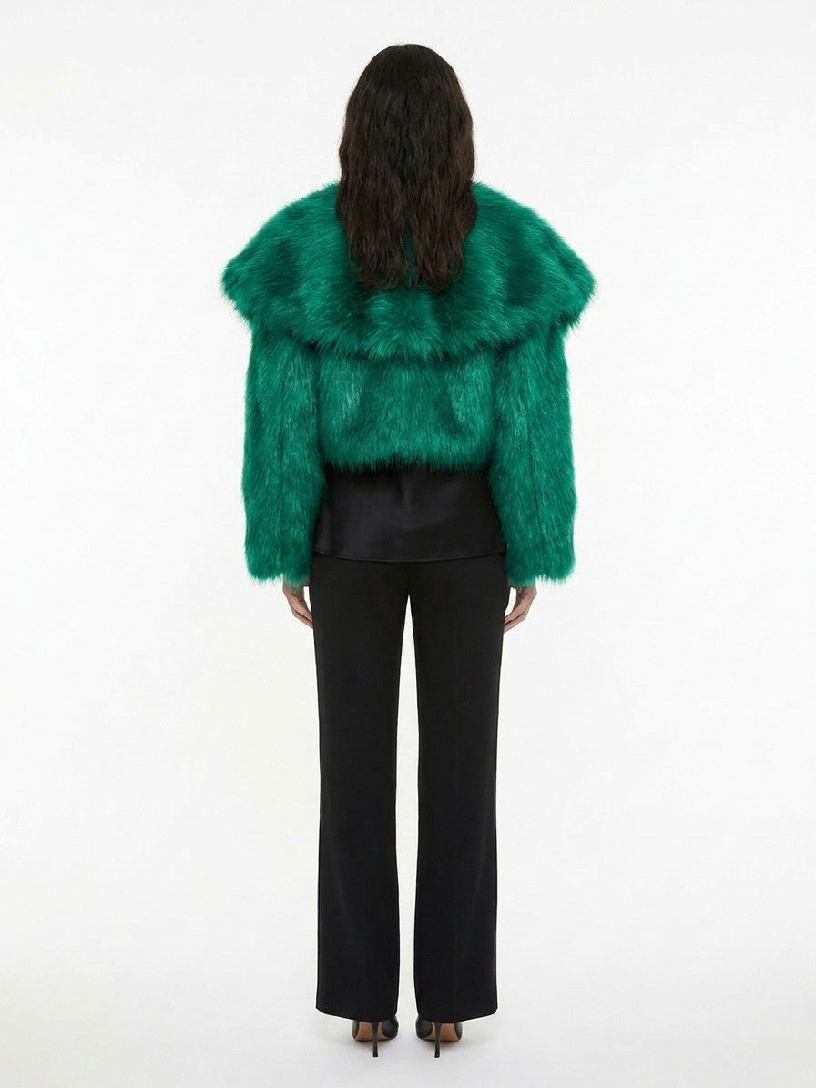 Overcoat by Dolce & Gabbana for women in modacrylic polyester & fur green & signature features an voluminous silhouette, showcasing distinct and a voluminous for a truly voluminous aesthetic.