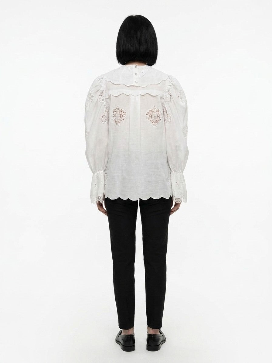Blouse by Dolce & Gabbana for women in cotton linen & polyester white, featuring a nuanced and nuanced for a sophisticated finish.