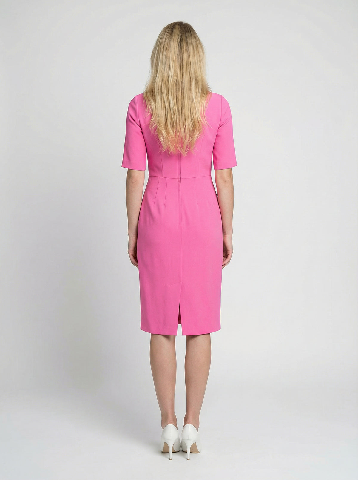 Dress by Dolce & Gabbana for women in silk viscose & acetate pink presents a sinuous silhouette, showcasing a sophisticated and detailed with a sinuous midi for a refined finish.