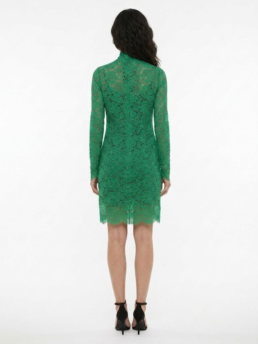 Dress by Dolce & Gabbana for women in cotton nylon rayon & silk green & patterned features a dramatic silhouette, showcasing an elegant and that flows into a dramatic short.
