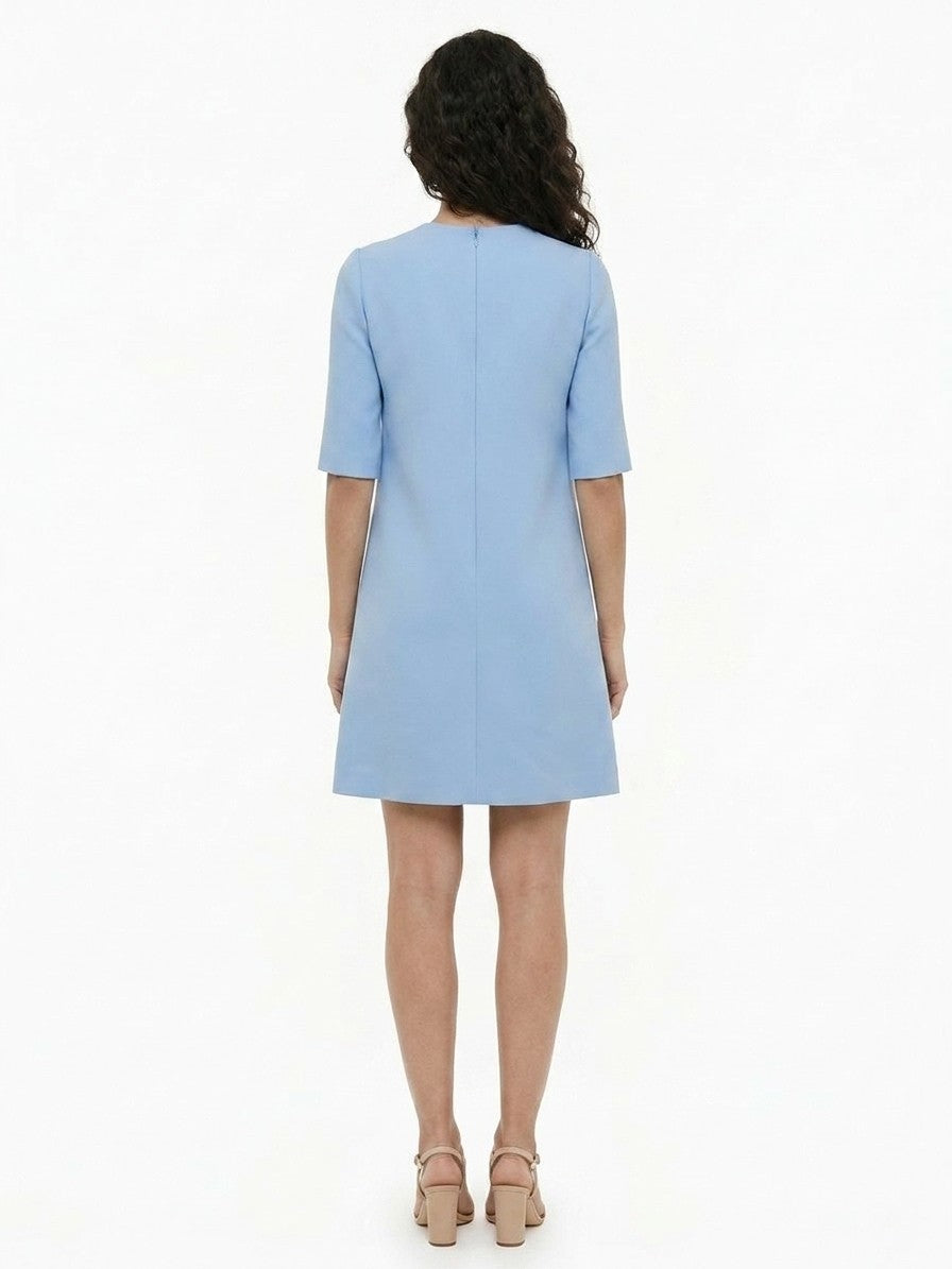 Dress by Dolce & Gabbana for women in virgin wool & silk light-blue & patterned presents a sinuous silhouette, showcasing a sophisticated and detailed with a sinuous short for a refined finish.