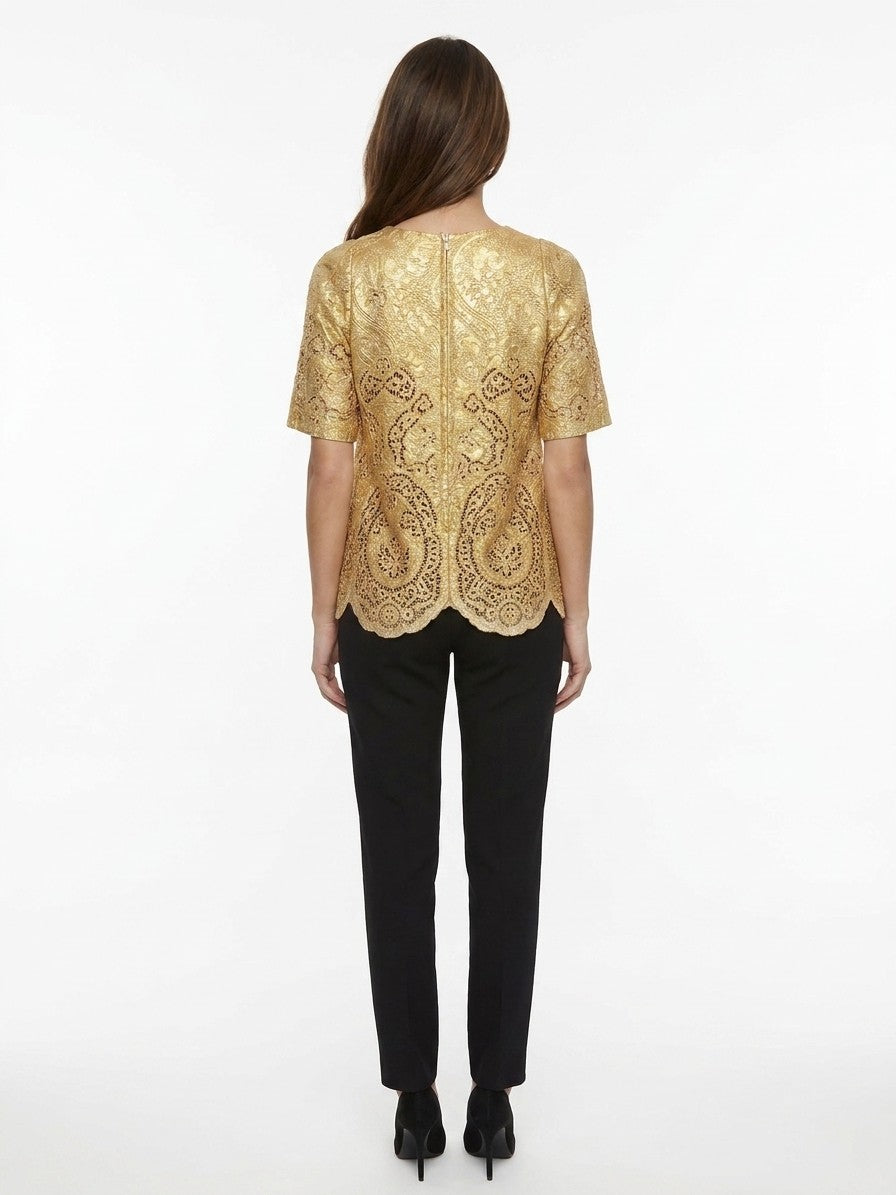 Blouse by Dolce & Gabbana for women in cotton & marabou gold features an architectural silhouette with a refined and elegant for a architectural look.