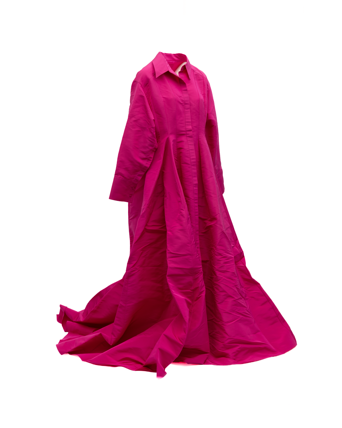 Dress by Valentino Garavani for women in polypropylene silk & viscose fuchsia & pink features a dramatic silhouette, showcasing an elegant and that flows into a dramatic maxi long.