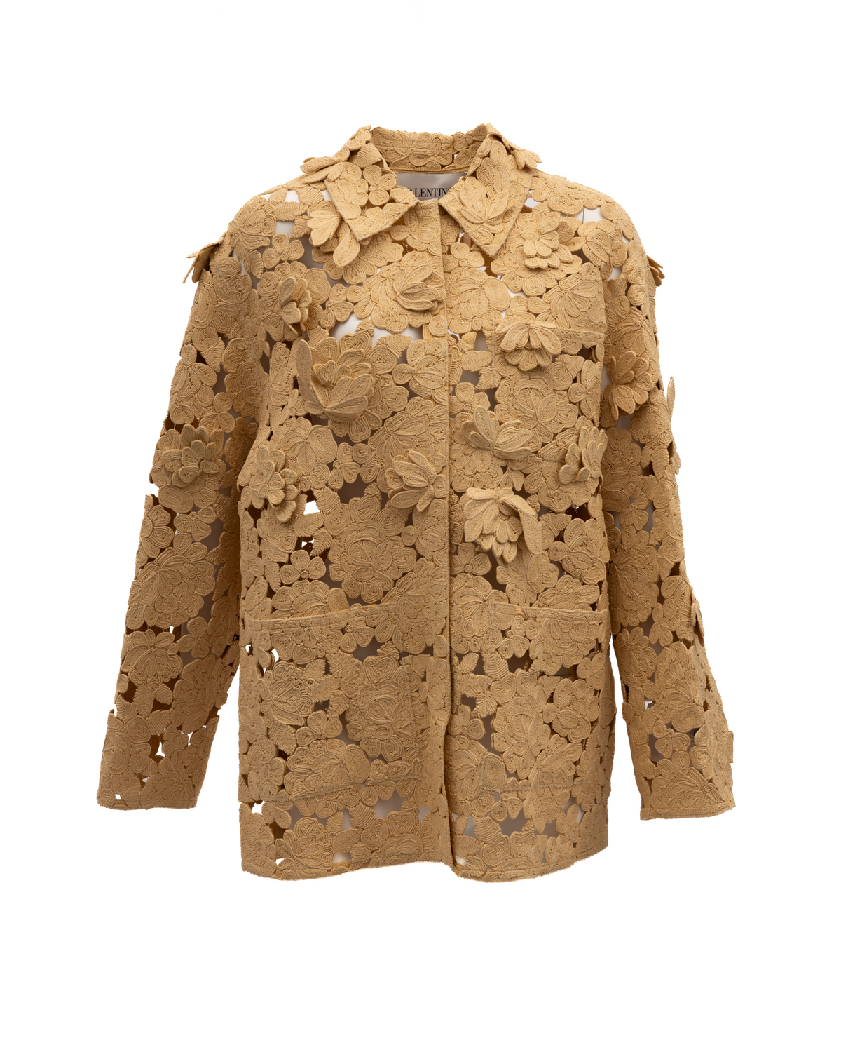 Pea Coat by Valentino Garavani for women in raffia polyester & lace beige & floral presents a sharp silhouette, showcasing a sharp and sophisticated for a premium, high-performance look.