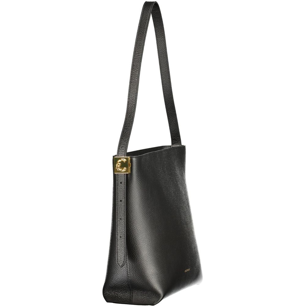 Handbag by Coccinelle for women in leather black & signature features a signature silhouette, showcasing a secure zipper and signature internal-pockets with versatile adjustable-strap & handle for a sophisticated look.