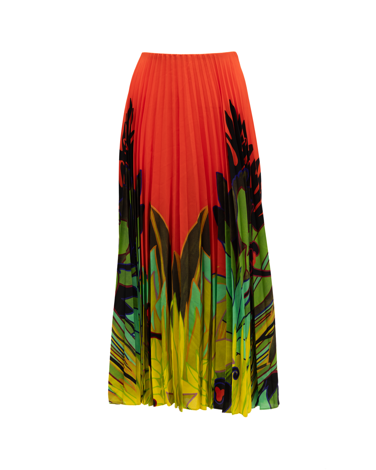 Skirt by Valentino Garavani for women in silk orange & floral features an tailored silhouette, artfully capturing the essence of Women's Pleated Maxi Long Skirt in a sophisticated maxi long.