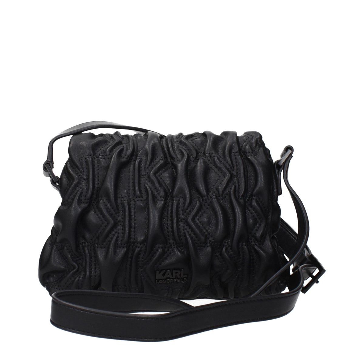 Crossbody Handbag by Karl Lagerfeld for women in polyester black features a multifaceted silhouette, showcasing a secure and multifaceted with versatile crossbody-strap & adjustable-strap for multifaceted style.