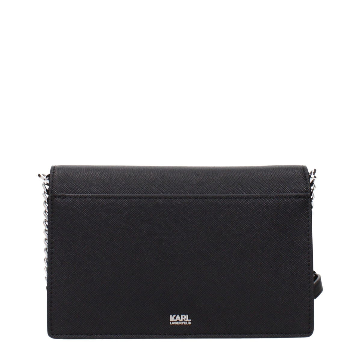 Crossbody Handbag by Karl Lagerfeld for women in polyethylene & polyurethane black features a versatile chic silhouette, meticulously detailed with a secure , ample , and versatile crossbody-strap & adjustable-strap.