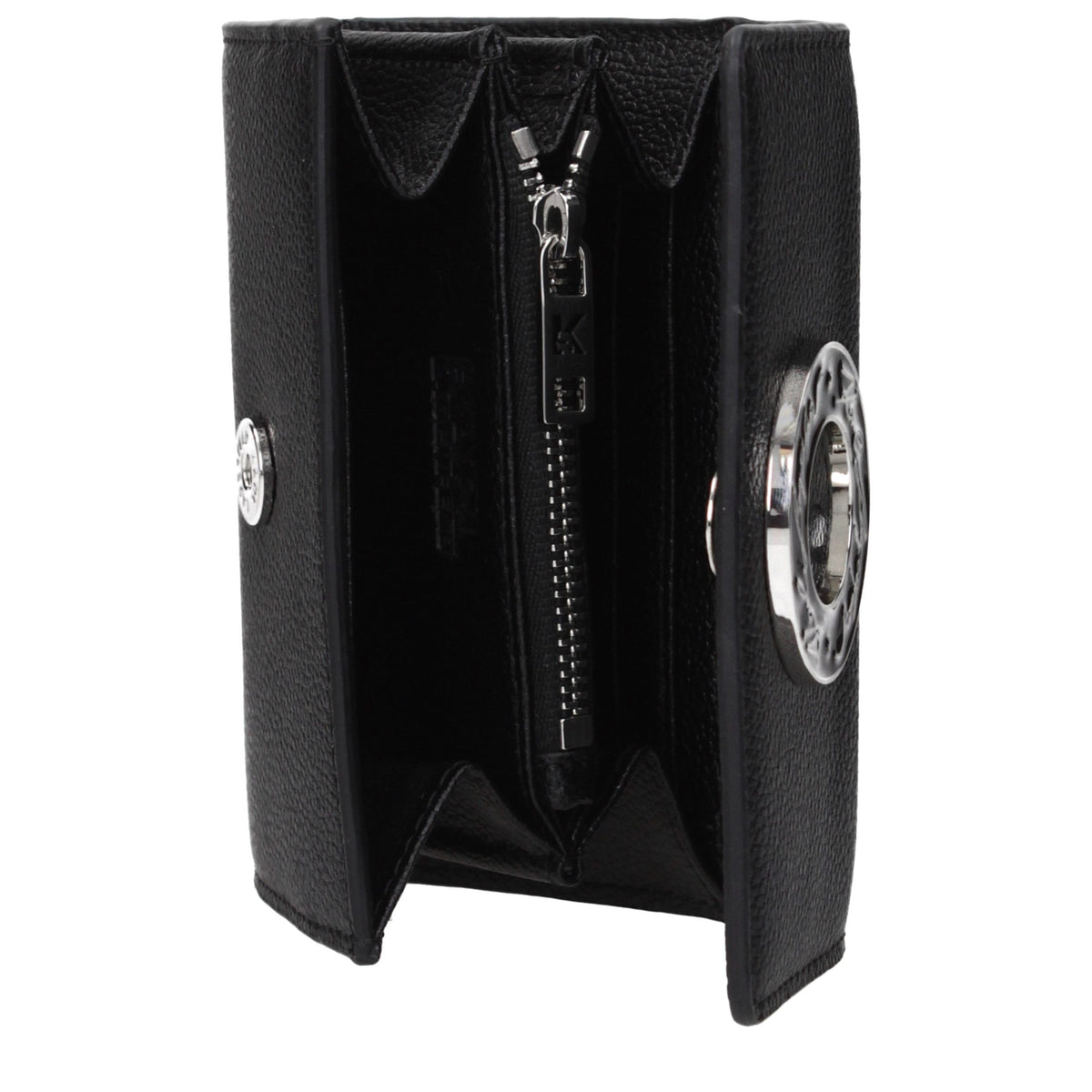 Wallet by Karl Lagerfeld for women in polyester black presents a streamlined silhouette, showcasing the sophisticated design of the Polyester Wallet collection with functional coin-purse.
