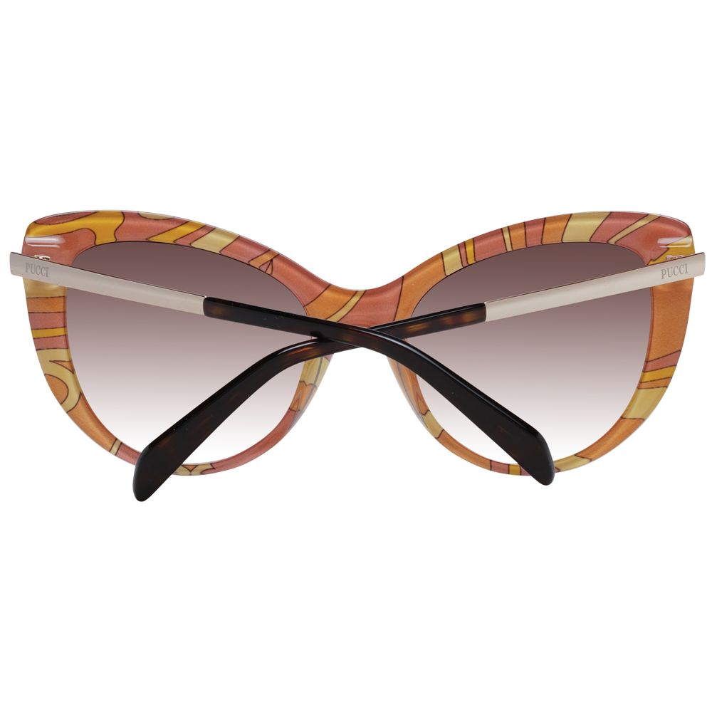 Sunglasses by Emilio Pucci for women in plastic and brown featuring an stylish butterfly full-rim frame design with a sophisticated brown coloured frame finish and high-performance gradient category-2-medium-tint lens.
