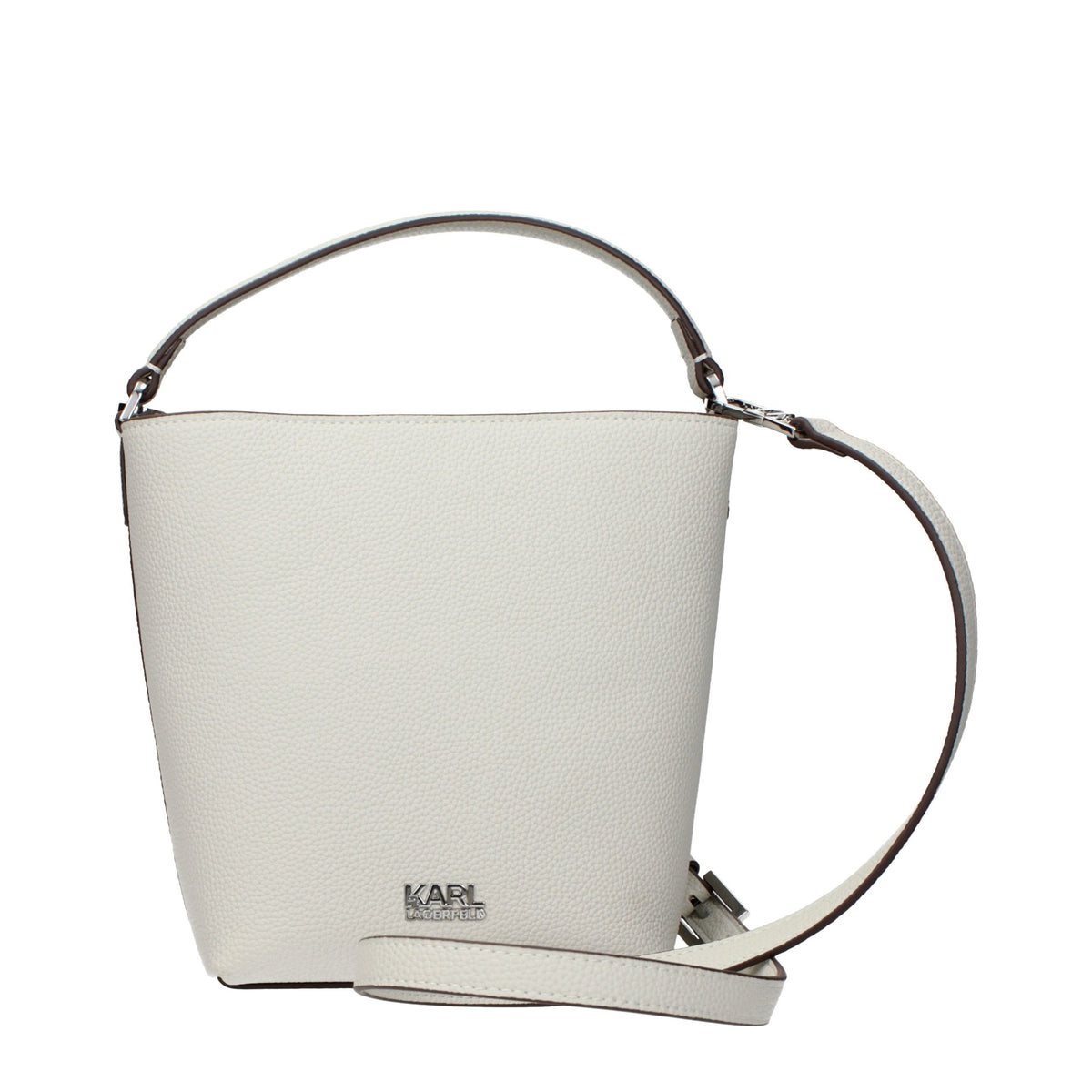 Handbag by Karl Lagerfeld for women in leather gray features a contemporary silhouette, showcasing a secure , ample , and contemporary adjustable-strap for a sophisticated look.