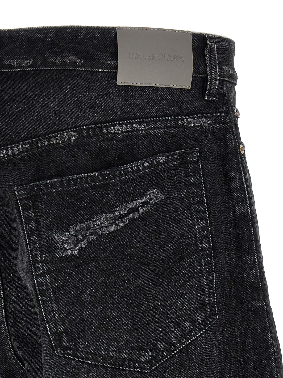 Balenciaga Men's Wide Cropped Cotton Denim Jeans - Black Gray Signature