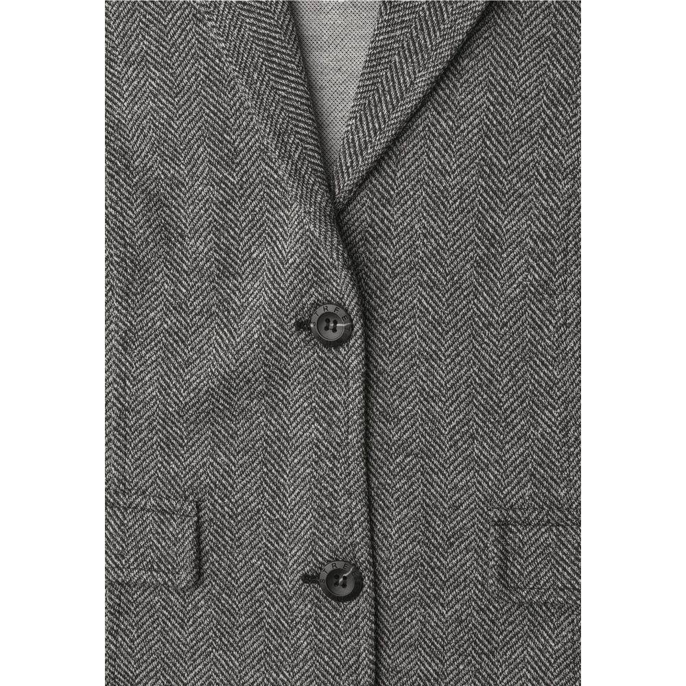 Street One Women's Double Breasted Stretch Denim Cotton Blazer - Black Patterned Herringbone