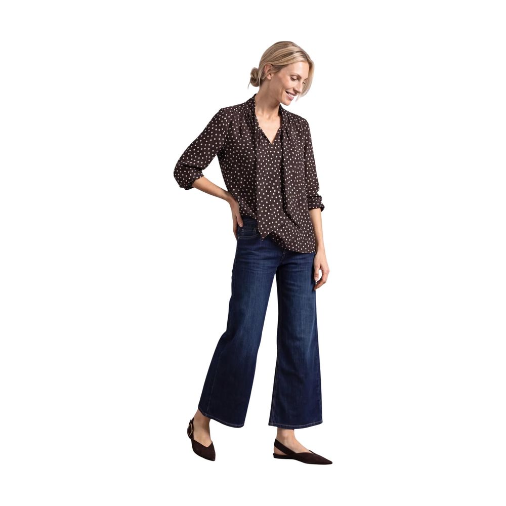 Street One Women's Relaxed Fit Long-Sleeve Round Neck Viscose Blouse - Brown Patterned