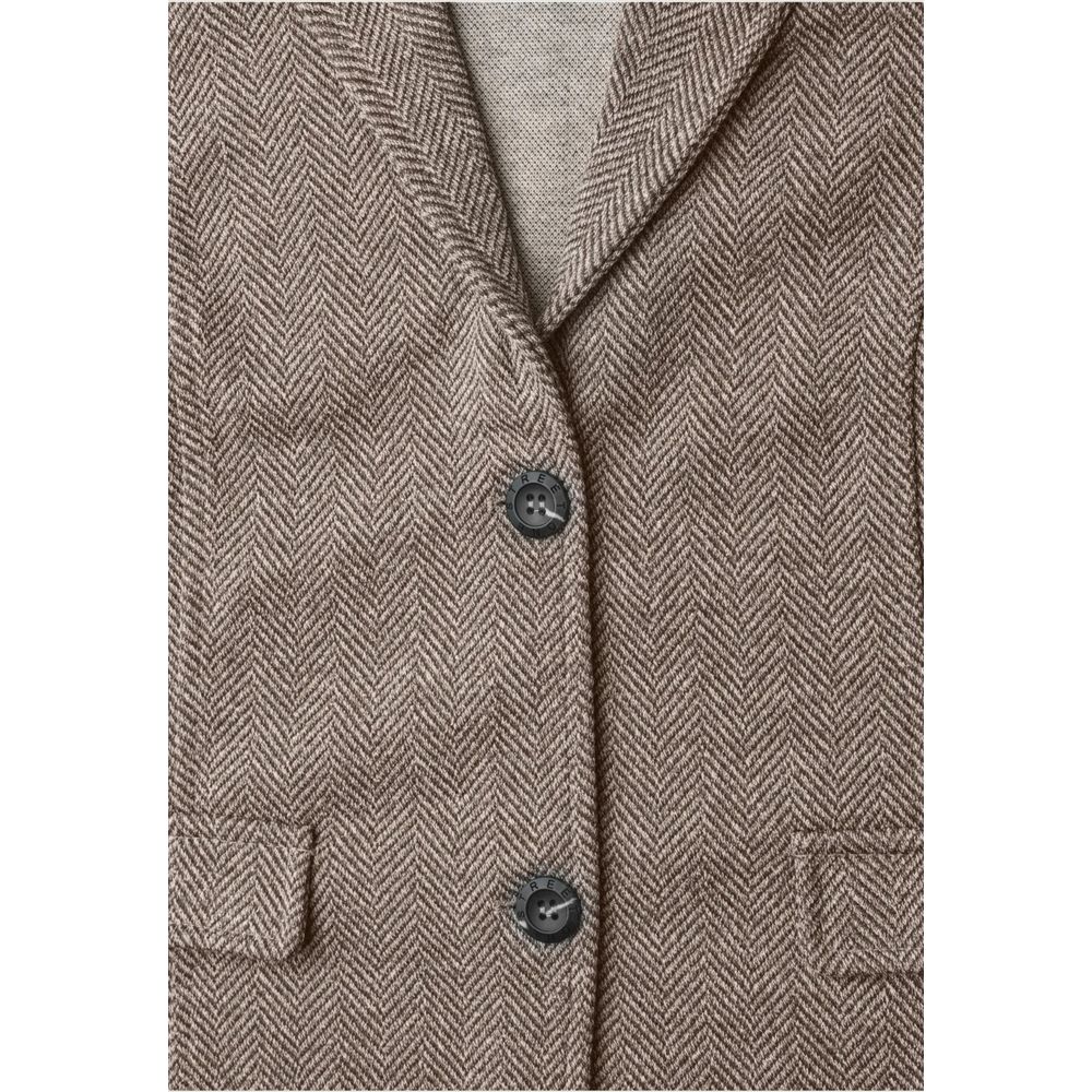 Street One Women's Double Breasted Viscose Polyester Cotton Blazer - Brown Patterned Herringbone
