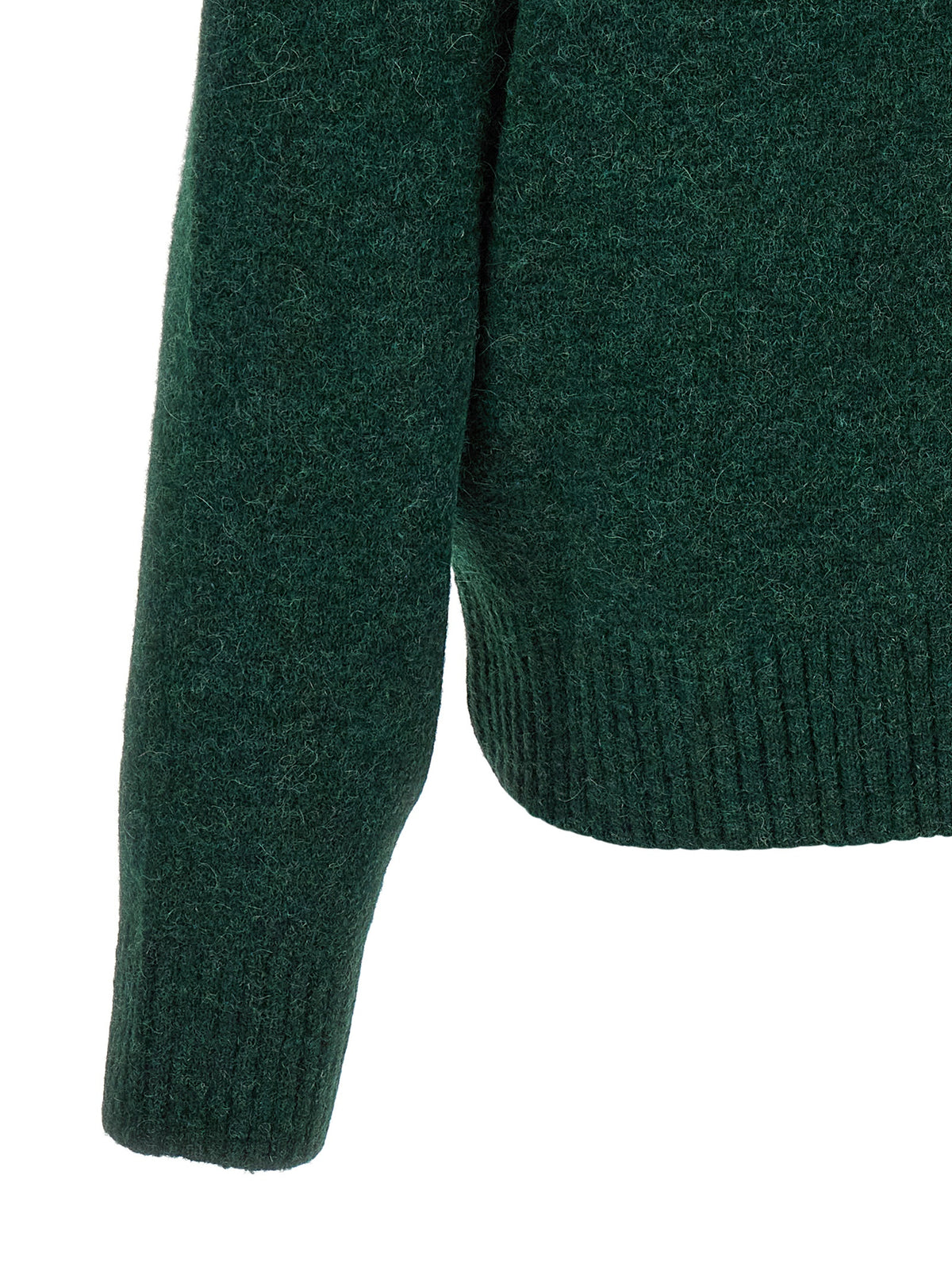 Ami Paris Men's Relaxed Fit V Neck Polyamide Leather & Alpaca Wool Cardigan - Bicolour Green Horn