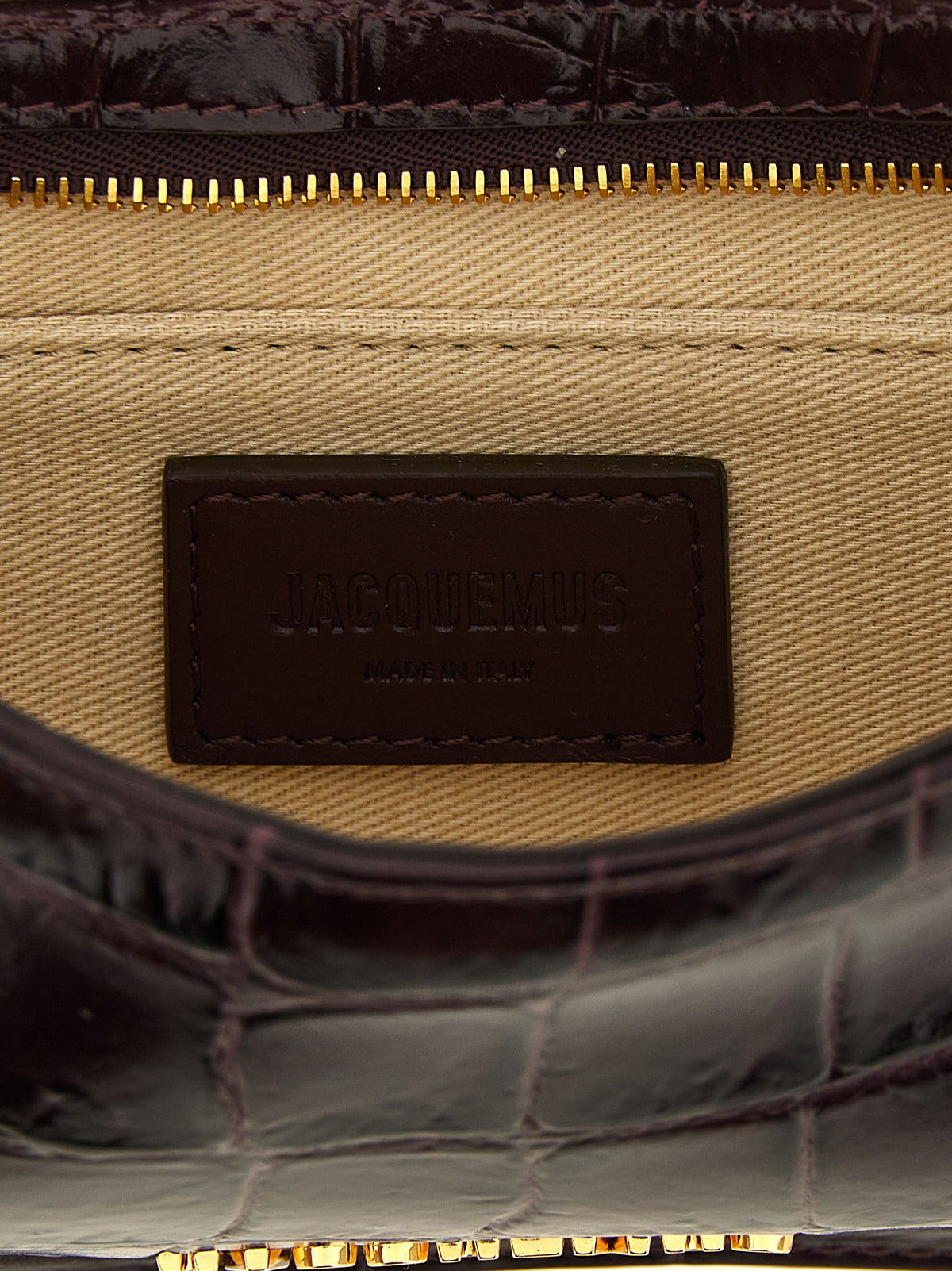 Jacquemus Bisou Canvas Crocodile & Calf Leather Shoulder Bag - Bordeaux Gold Print