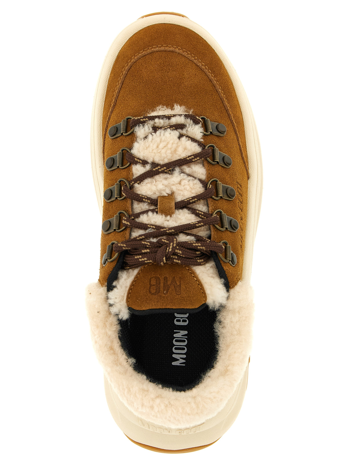 Sneakers by Moon Boot for women in eva polyester rubber & suede leather beige features a chic design, perfectly showcasing the chic chunky style of this City Women's Chunky EVA Polyester Rubber & Suede Leather Sneakers.