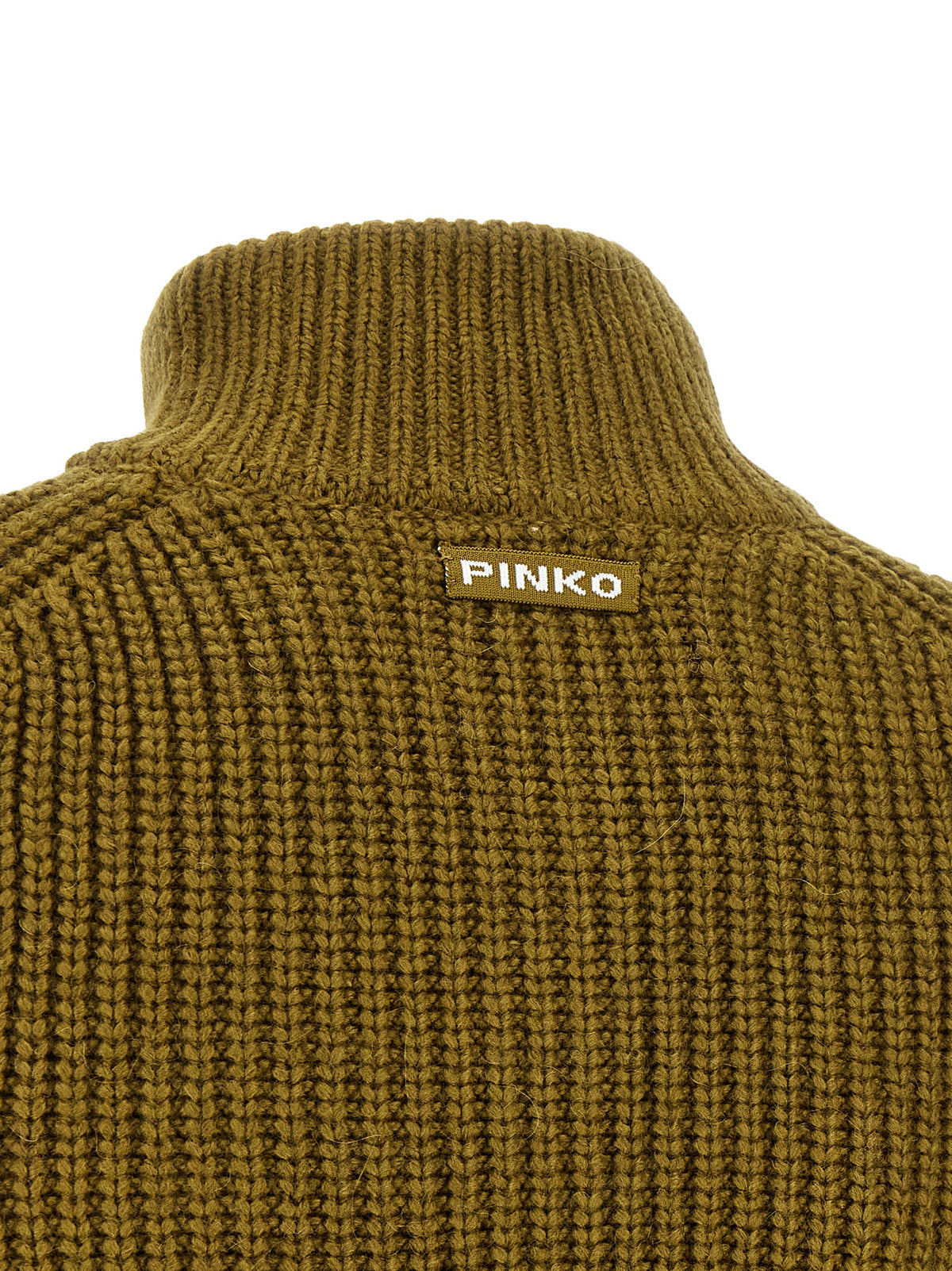 Cardigan by PINKO for women in wool & polyester bicolour, green, olive & jacquard presents a textural silhouette, artfully finished with a textural and for a sophisticated, textural look.
