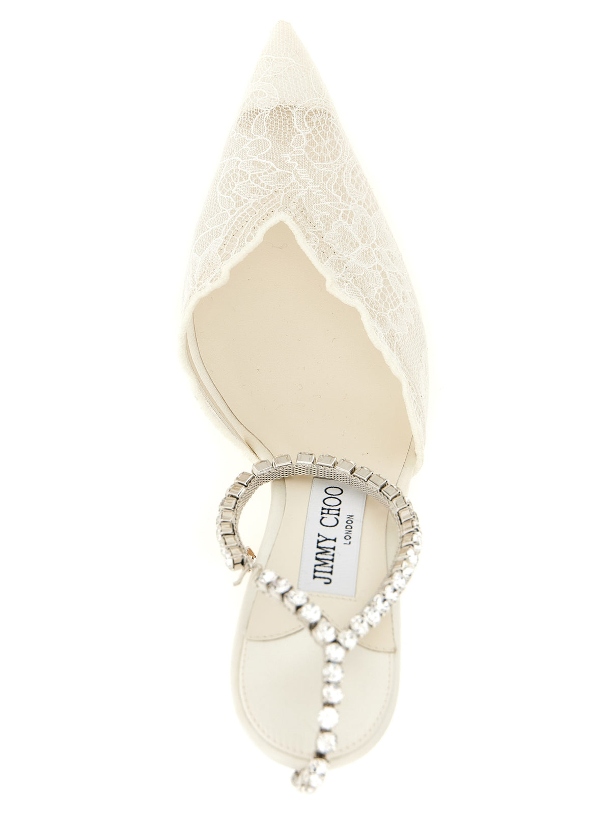 High-Heel Stiletto Ankle Strap Pumps Heels by Jimmy Choo for women in leather silk crystal & rhinestone ivory & white features an captivating silhouette, showcasing the elegant Women's Leather Silk Crystal & Rhinestone High-Heel Stiletto Ankle Strap Pumps Heels design with a stiletto high-heel and a sophisticated pointed toe style.