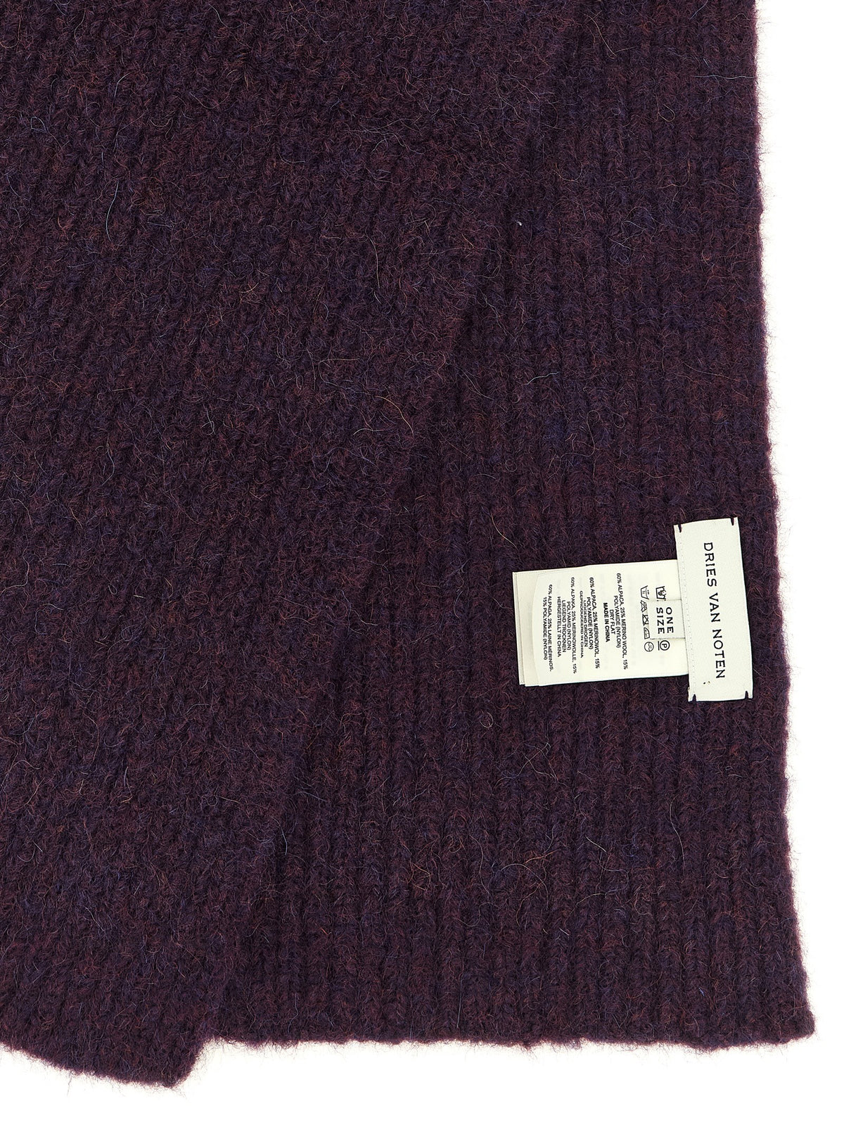 Scarf by Dries Van Noten for men in alpaca wool & polyamide plum, purple & white features a timeless silhouette, artfully capturing the essence of the timeless Alpaca Wool & Polyamide Foulard Scarf design for a sophisticated look.