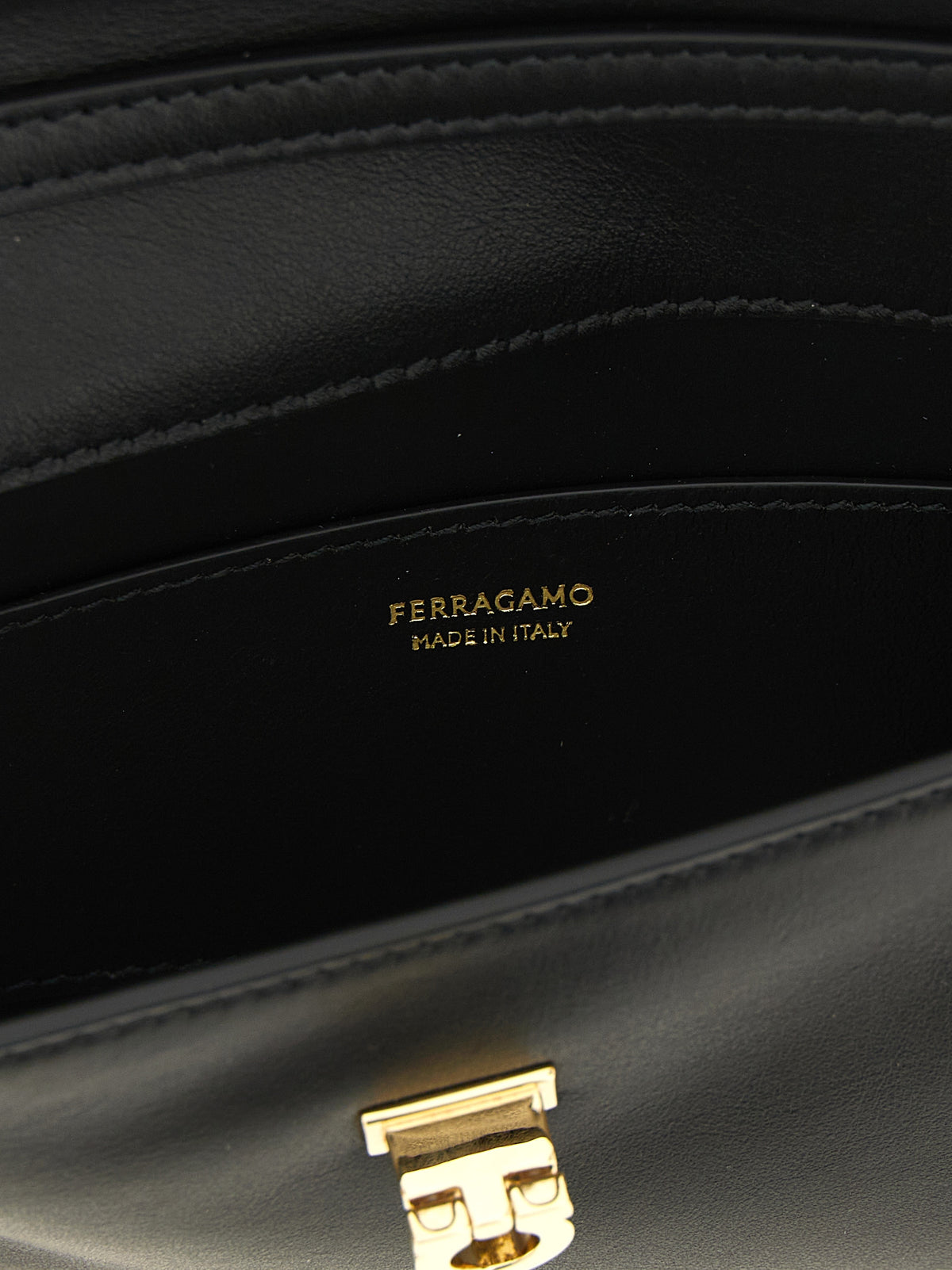 Ferragamo Gancini Calfskin Leather Compact Clutch Handbag - Black Gold