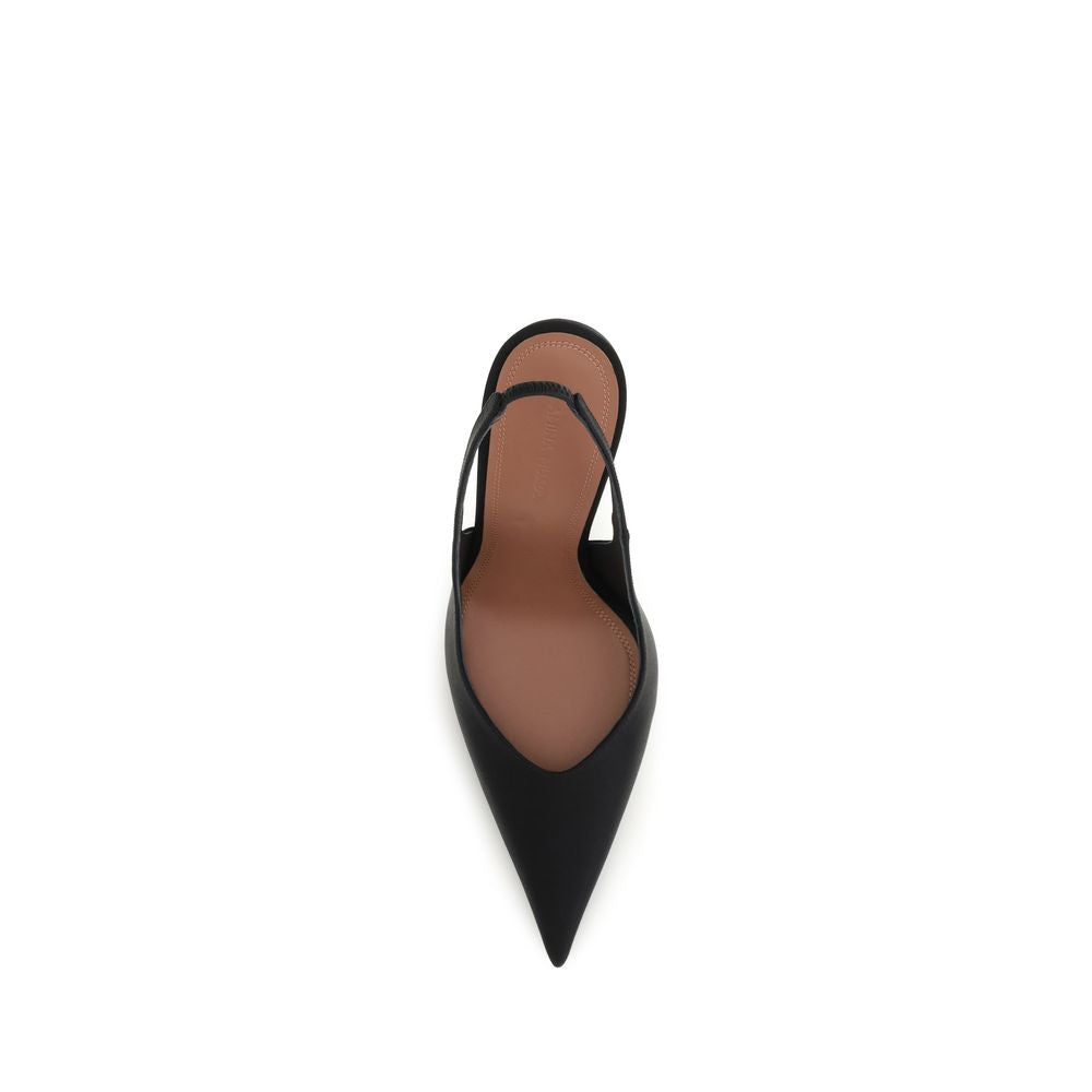 Amina Muaddi Women's Silk Satin & Leather High-Heel Stiletto Slingback Pumps Heels - Black