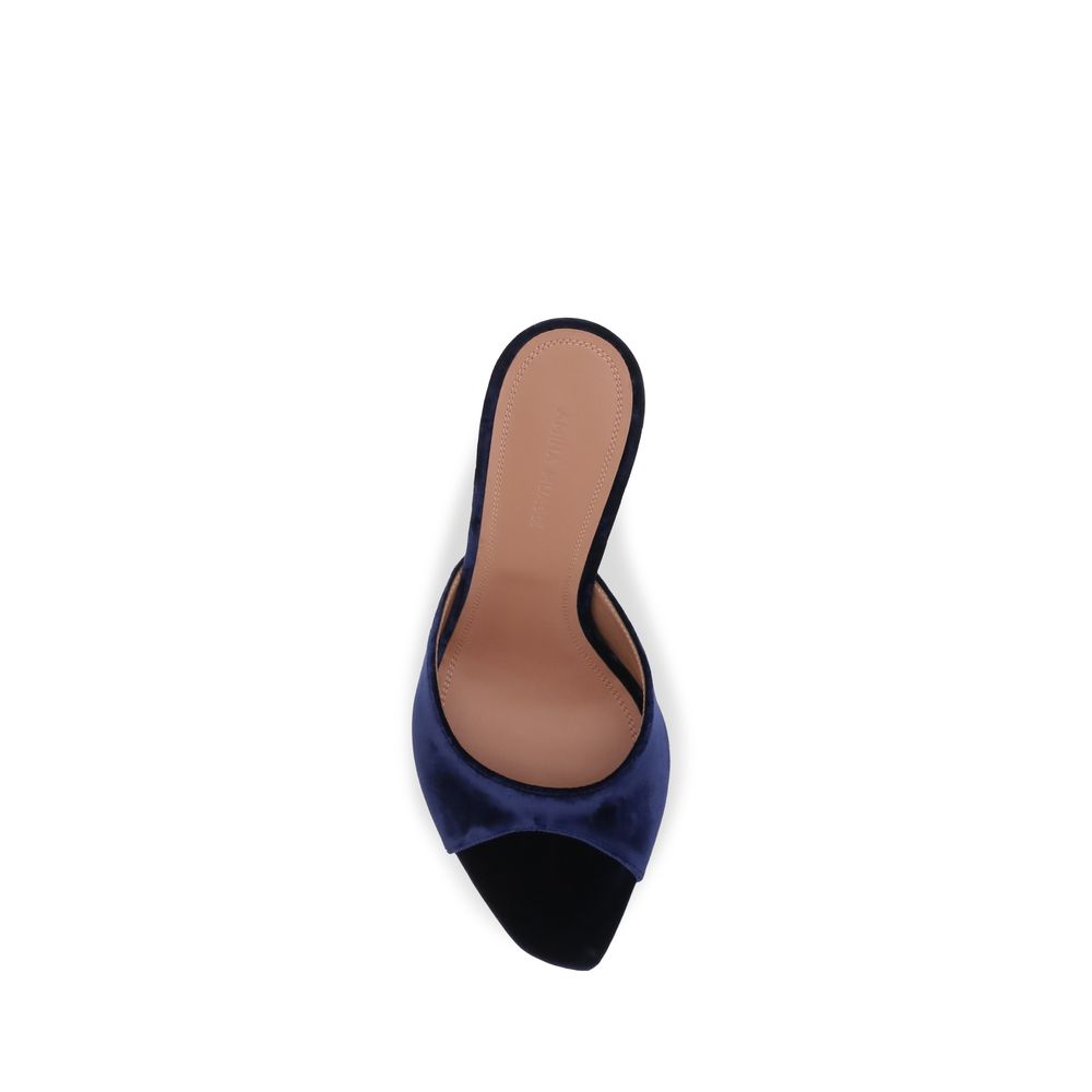 Amina Muaddi Women's Velvet Stiletto Sandals - Blue