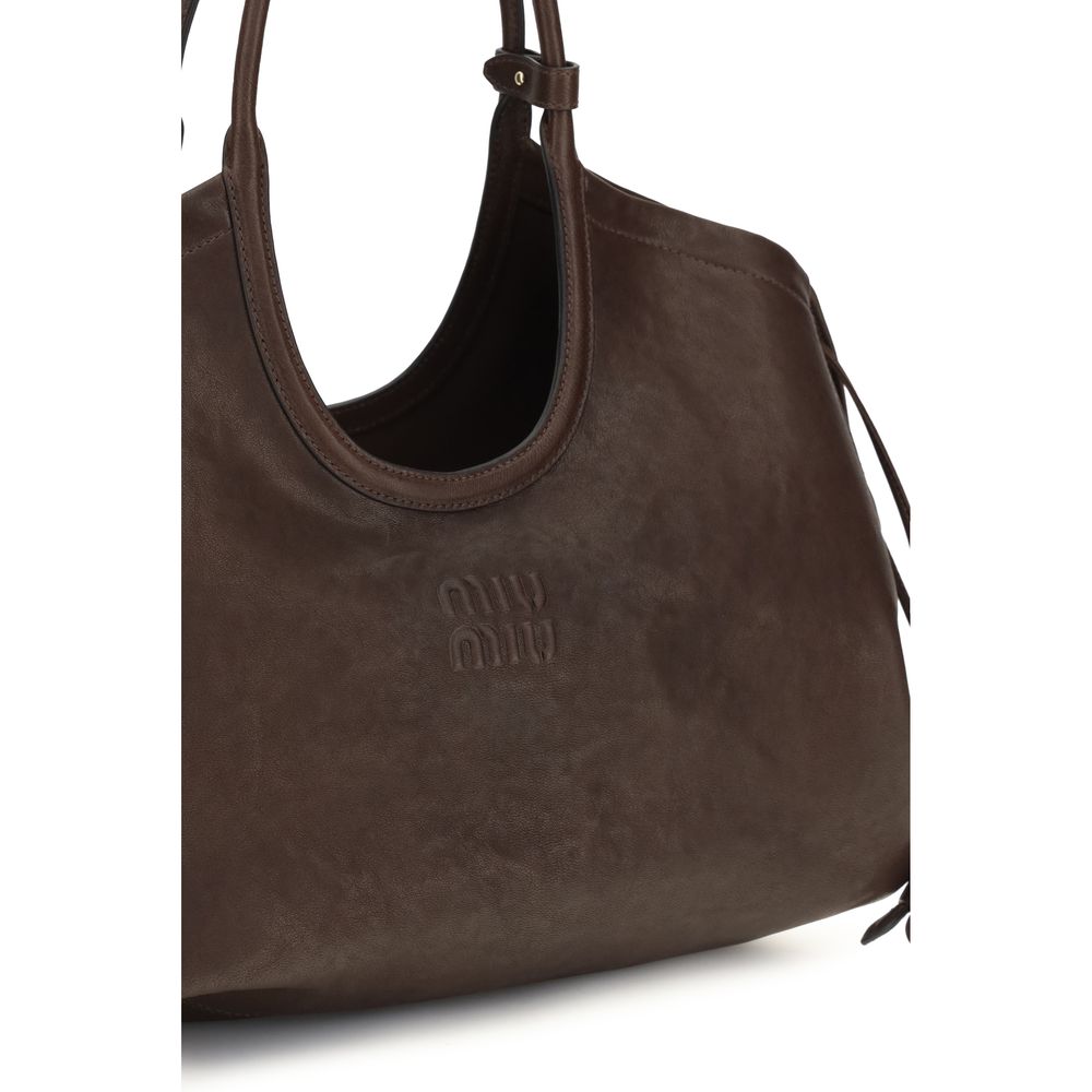 Miu Miu Ivy Nappa Leather & Cotton Shopper Handbag - Brown Gold