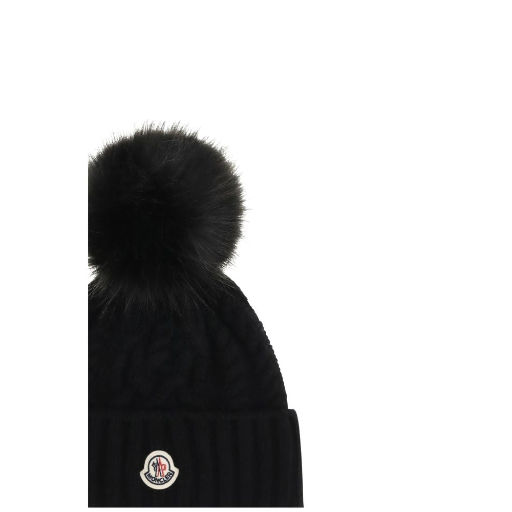 Beanie Hat by Moncler for women in cashmere wool black features a refined silhouette, showcasing the refined design of the Cashmere Wool Beanie Hat for a sophisticated look.