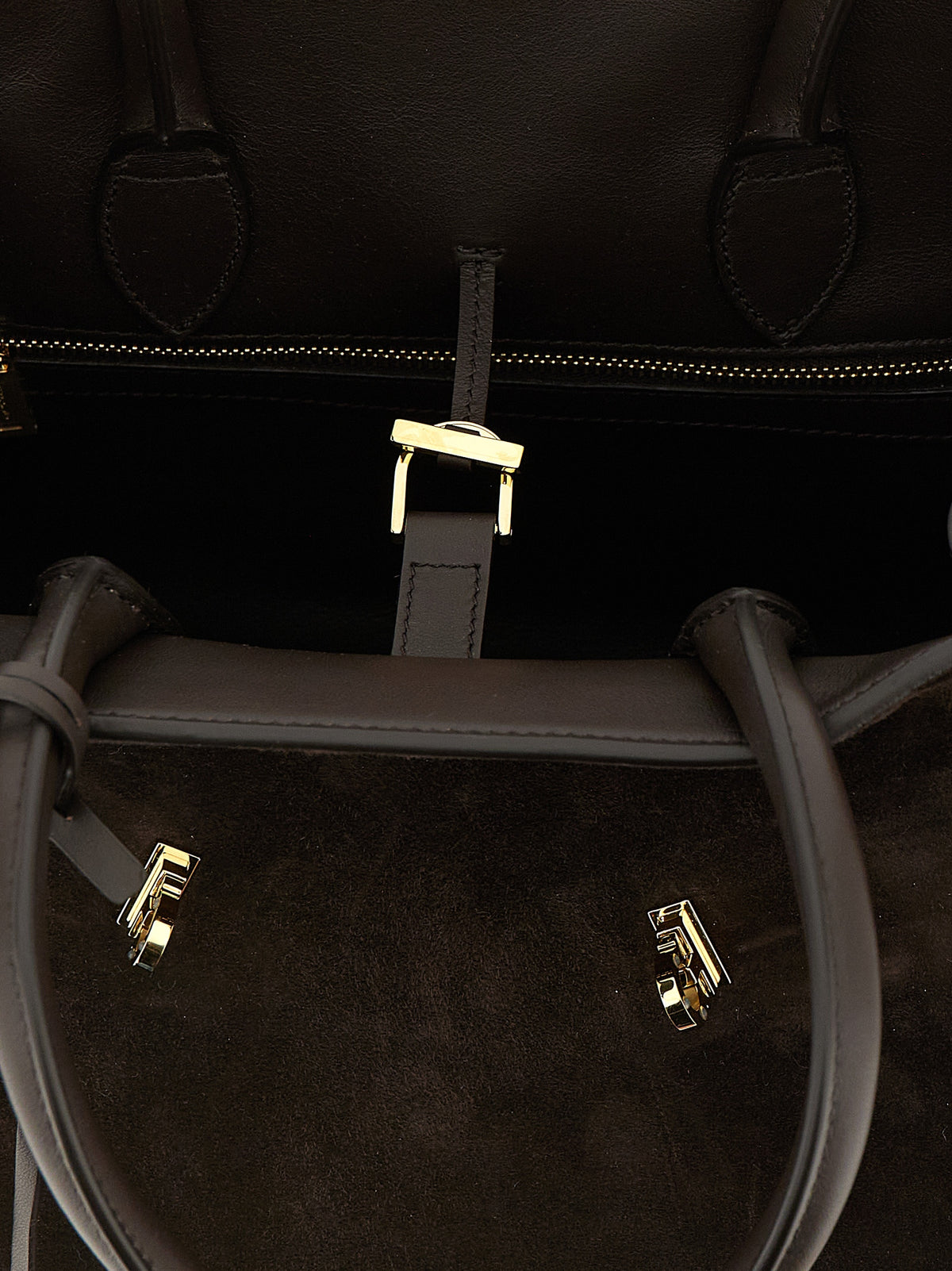Ferragamo Gancini Hug Suede Calf & Goat Leather Handbag - Brown Gold