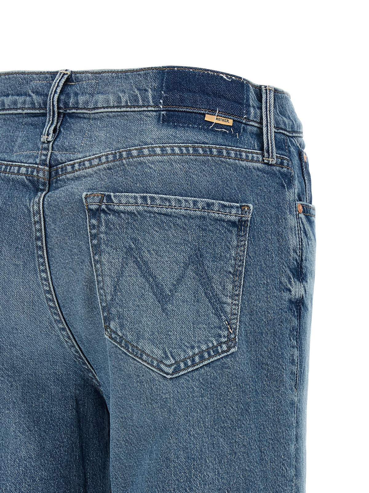 Jeans by Mother Denim for women in cotton denim & lyocell blue features a refined silhouette with a refined straight-leg, regular-fit & cropped, defined by a and a refined cropped for a refined finish.