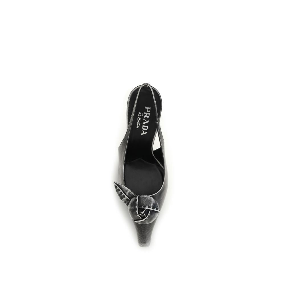Prada Women's Goatskin Leather High-Heel Slingback Pumps Heels - Gray Floral