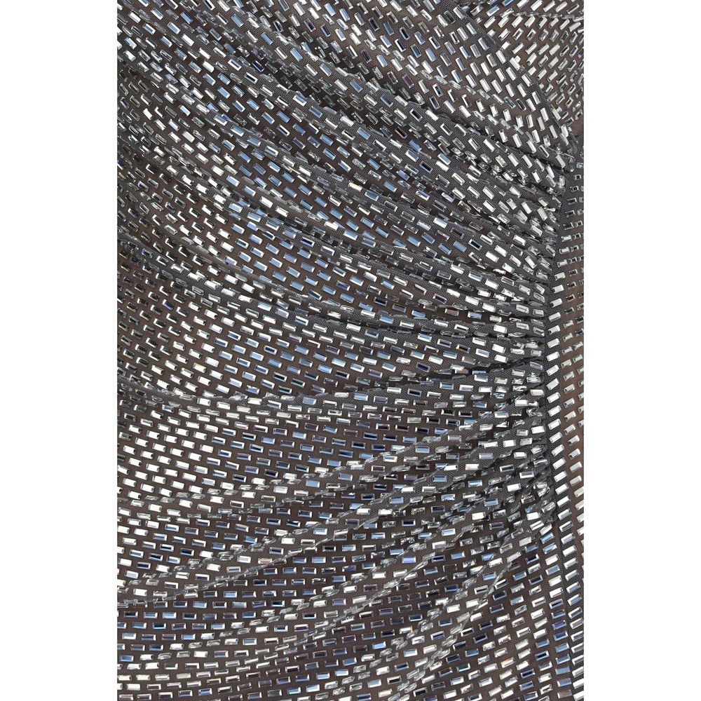 Dress by Self-Portrait for women in polyester & rhinestones silver & patterned features an eye catching silhouette with a sophisticated , elegant , and a refined short mini for a eye catching aesthetic.