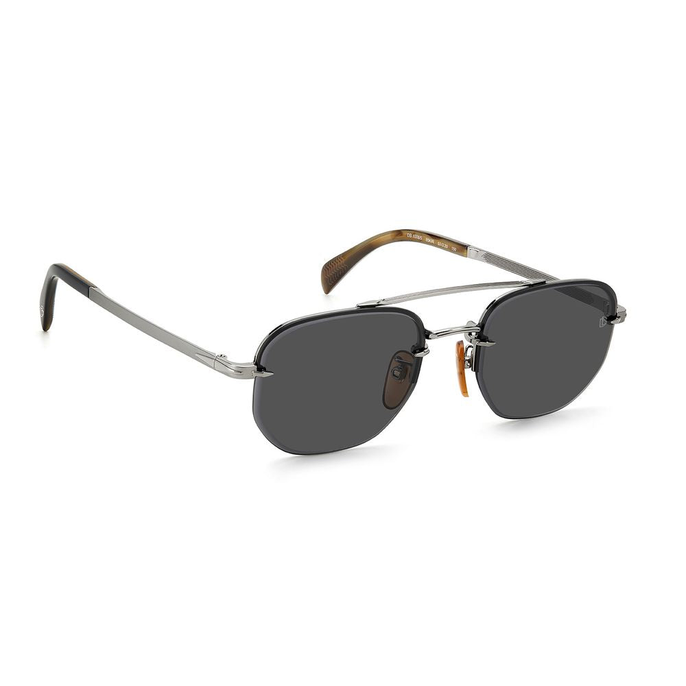Sunglasses by David Beckham for men in metal and silver presents a enviable silhouette, featuring silver coloured frame and aviator rimless frame design with non-polarized category-3-dark-tint lens for a enviable look.